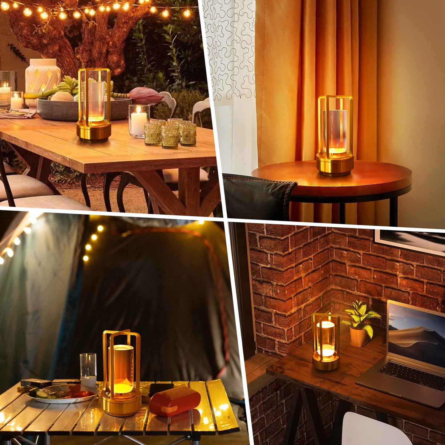 PIKAFOX Crystal Lantern lamp with Touch Dimming, Rechargeable LED Table Lamp, 3-Color Adjustable Brightness, 4200mAh Battery Powered Desk Light for Bedroom, Restaurant, Outdoor
