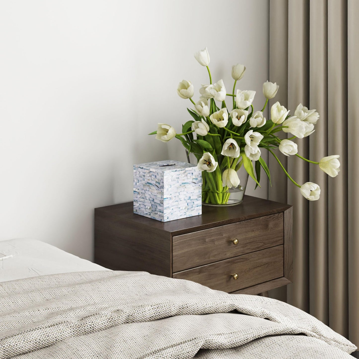 PEMAR Mother of Pearl Inlay Decorative Tissue Holder - Handcrafted Wooden Tissue Box Cover for Small Cube Tissue Boxes Only (Max Inner Size 4.7β) for Bathroom, Living Room & Office (Blue)