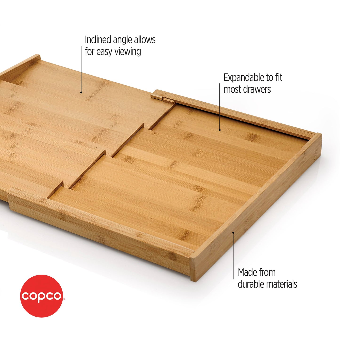 Copco Bamboo Expandable Spice Organizer Drawer and Counter Lazy Susan Turntable Style Tiered Rack - Adjustable 4-Tier Natural Wood Kitchen Spice Storage Organizer for Cabinet, Pantry, or Bathroom