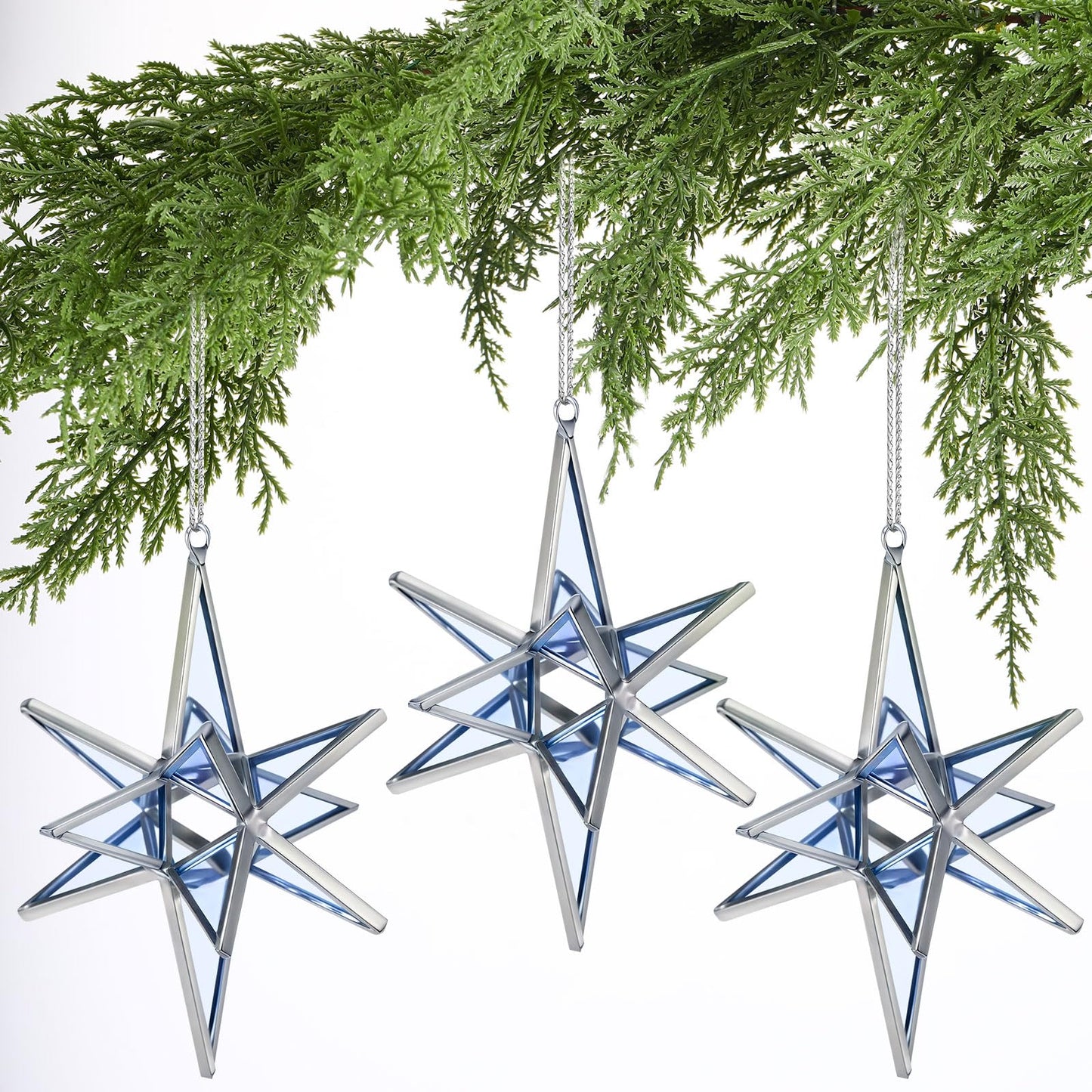 Leinuosen 6 Pcs Christmas Bethlehem Star Ornament for Christmas Tree 3.14 Inch Stained Glass Hanging Decoration 3D Xmas Tree Ornaments Home Decor Gift