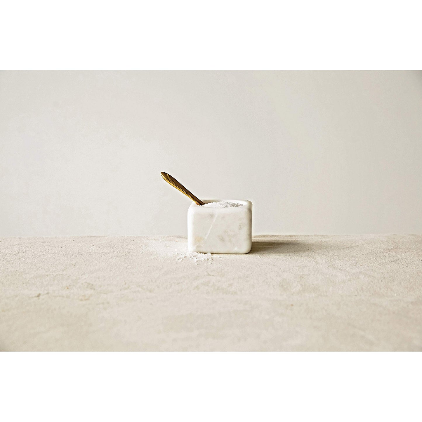 Creative Co-Op Square Marble Bowl with Brass Spoon, White