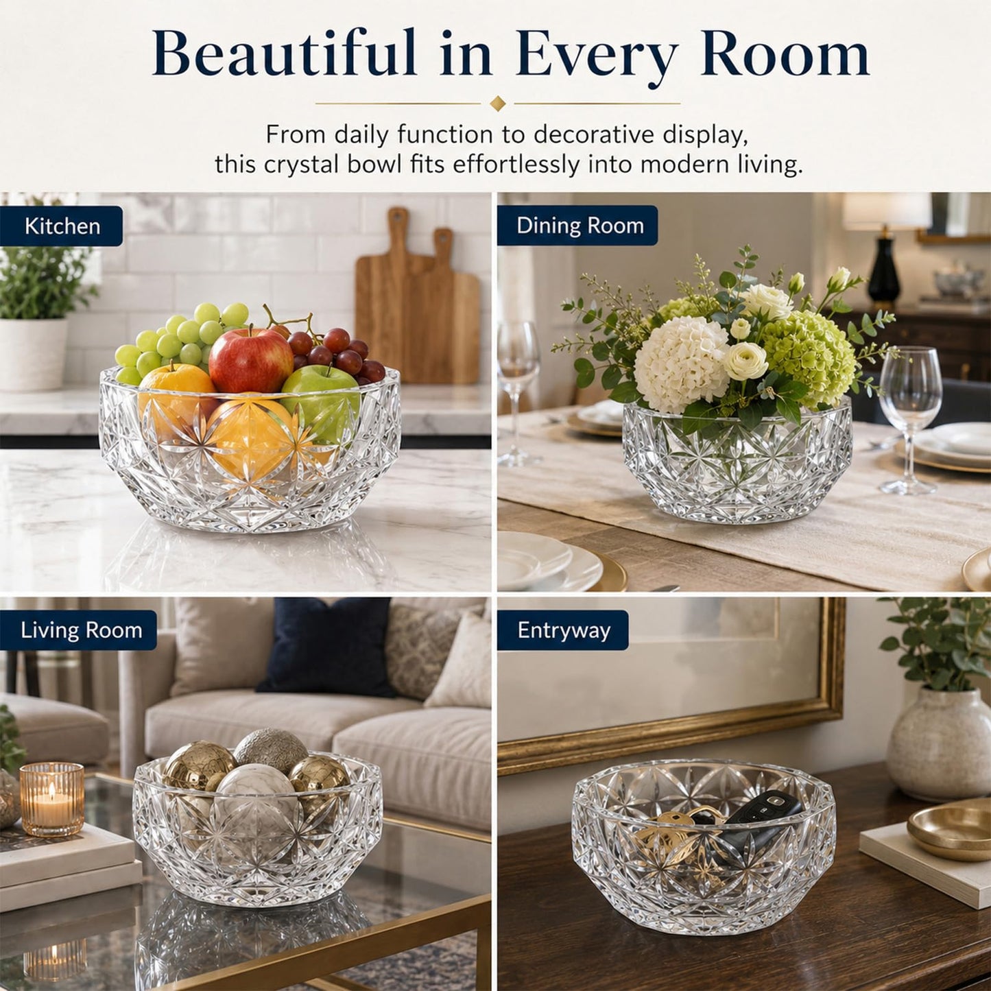 Yiyiring Decorative Crystal Bowl 8.6'' Hand-painted Polished Decorative Bowl Glass Fruit Bowls Crystal Key Bowls Modern for Counter Home Decoration Table Centerpiece Kitchen Dining Room