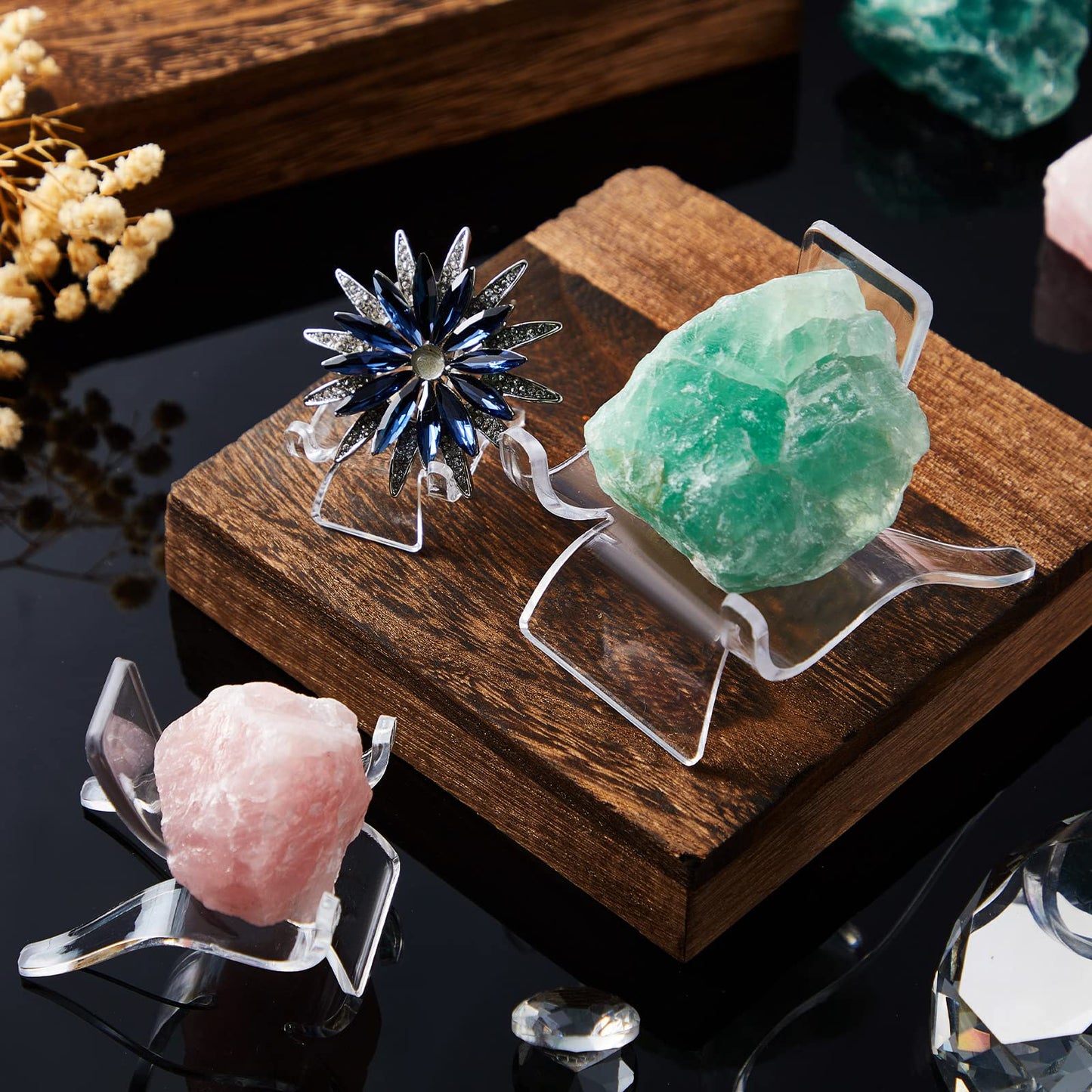 Qunclay Rock Display Stand 3 Sizes Crystal Stands for Display Sphere Acrylic Crystal Holder for Stones Rock Geodes Mineral Agate Coral Gemstone Small Collectibles(72 Pcs)