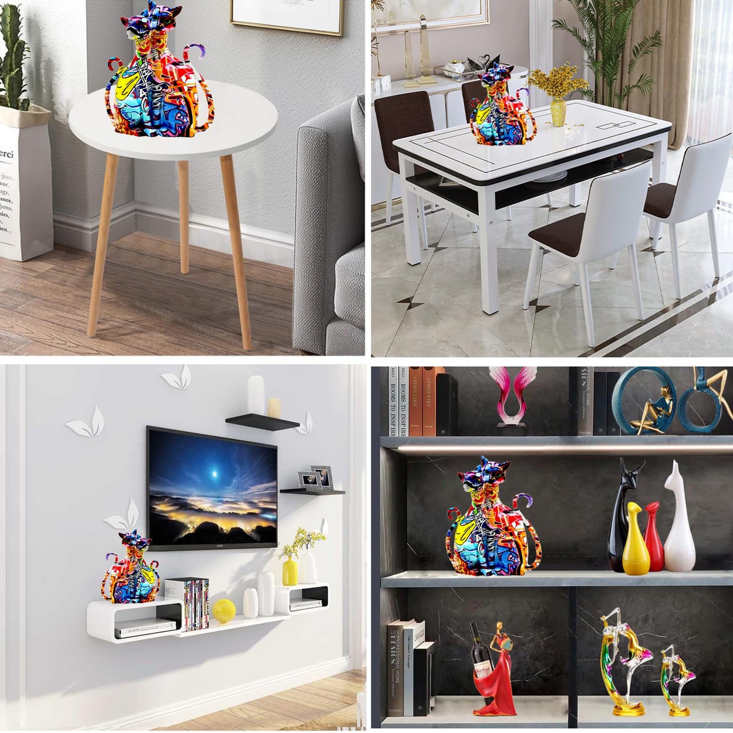 IDORTYBB Graffiti Egyptian Cat Statue Kitty Sculpture Animal Art Figurine Home Decor Decoration for Living Room Bedroom Book Shelf Cabinet Desk Table Top Centerpieces Ornaments (Multi A)
