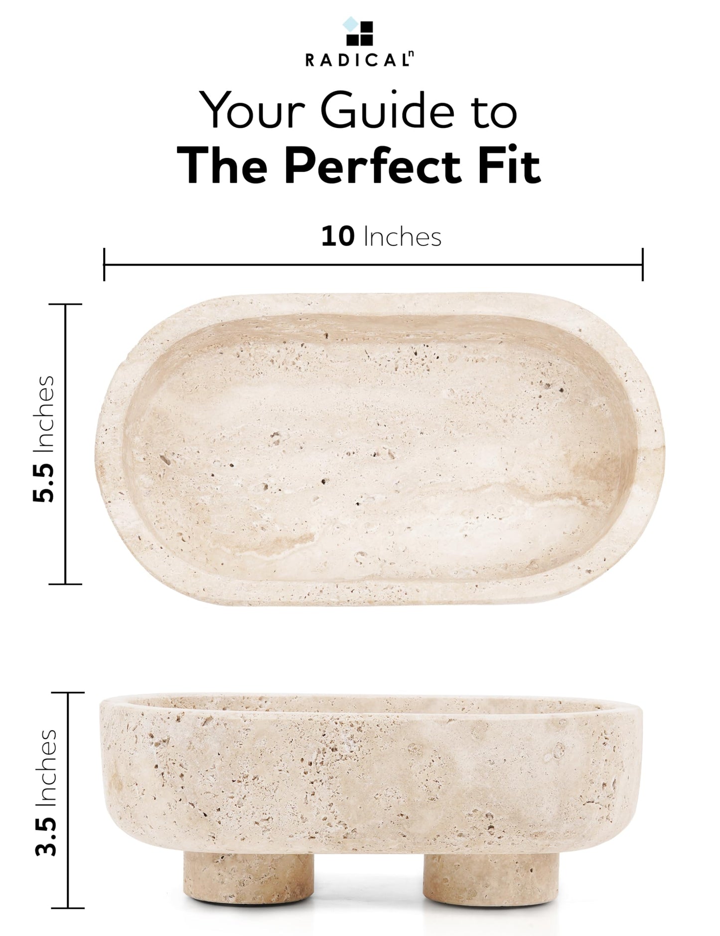 Radicaln Marble Oval Bowl With Stand 10" Inches Travertine Handmade Decorative Bowl, Ideal Key Bowl & Candle Holder, Candy and fruit Dish For Kitchen Countertop