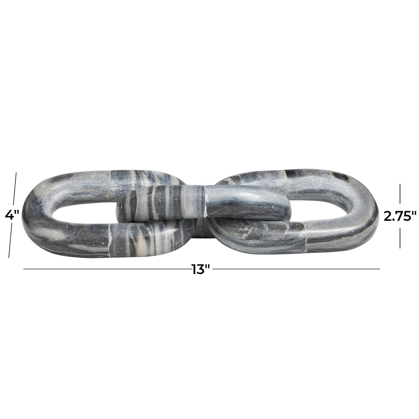 Deco 79 Marble Chain Handmade Decorative Sculpture Geometric 3 Link Home Decor Statue, Accent Figurine 13" x 4" x 3", Gray