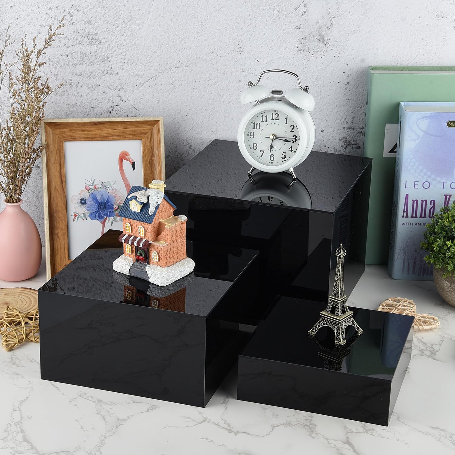 Bouiexye 3Pcs Black Buffet Risers Acrylic Boxes Display Food Risers for Buffet Table Platter Parties Weddings Catering Dessert Collectibles Figures Show ( 6''x7''x8'')