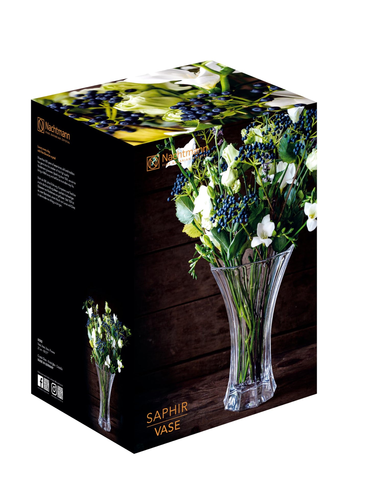 Nachtmann Saphir Collection, Crystal Vase, 10.6-Inch, Decorative Glass Vase for Flowers, Home Décor, and Centerpieces, Makes a Great Wedding, or Housewarming Gift, Clear