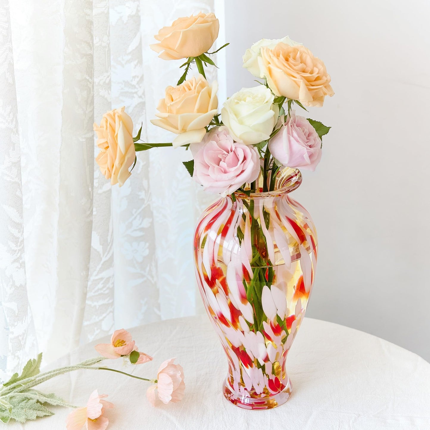 Hand Blown Glass Vase for Flowers Crystal Vases for Bouquet Home Decor Decorative Centerpieces Unique Gift for Christmas Valentines Day Birthday Housewarming Mothers Day