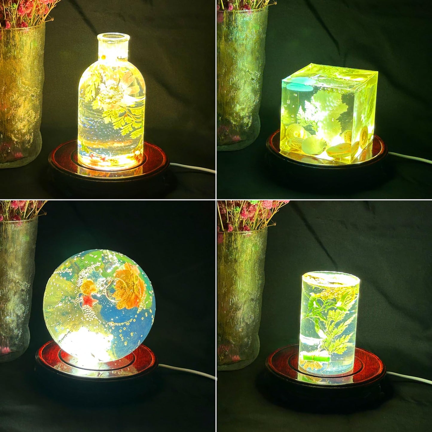 Voaesdk Root Carving Wooden Light Display Base 4.5 Inch Round Wood LED Lighted Stand Base Crystal Display Pedestal for 3D Crystal Figurine Glass Resin Art Ball Sphere Holder