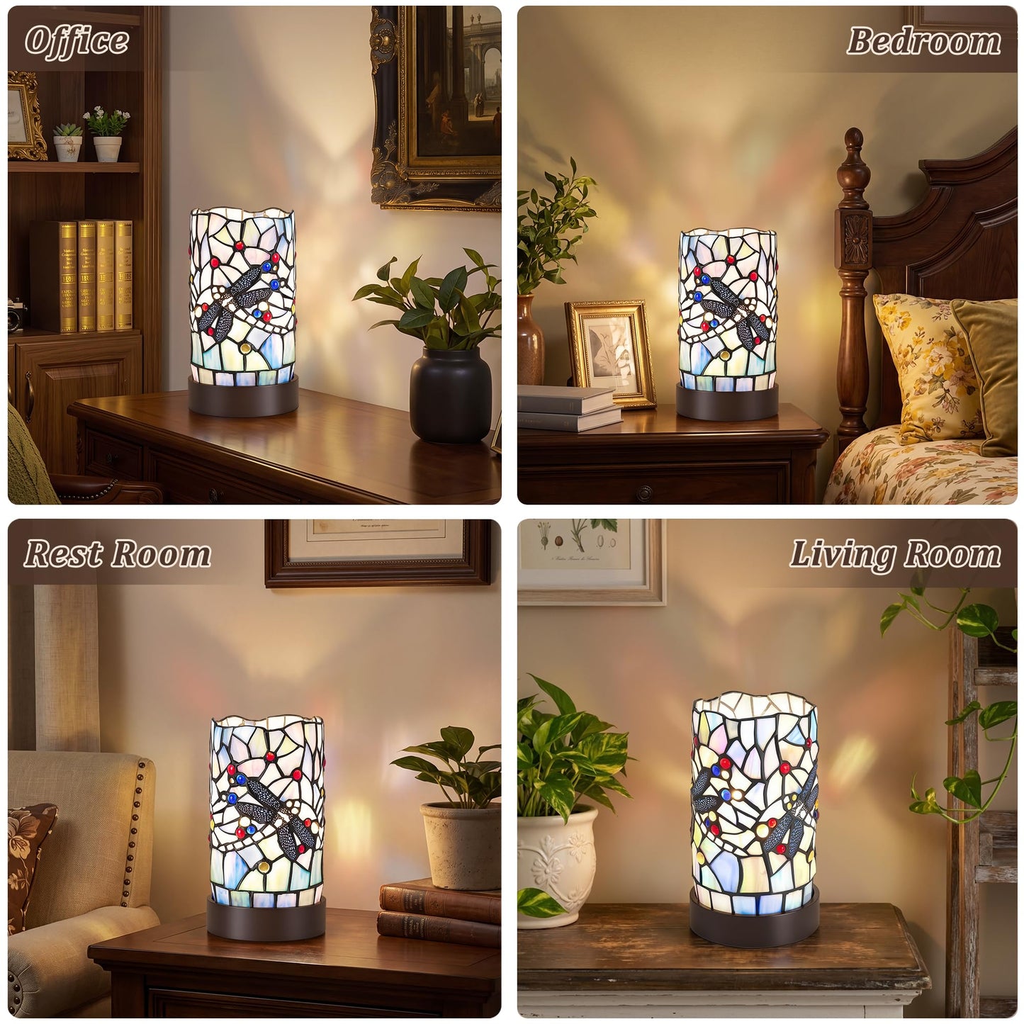 Rynxphera Tiffany Table Lamp, Blue Dragonfly Small Stained Glass Style Lamp