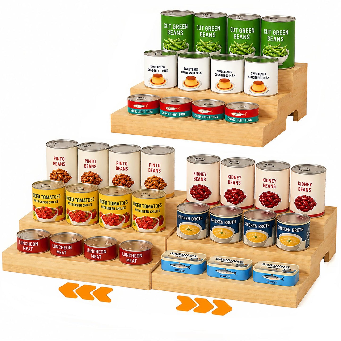 Expandable Can Rack Organizer for Pantry Fits Up to 24 20-oz Canned Food