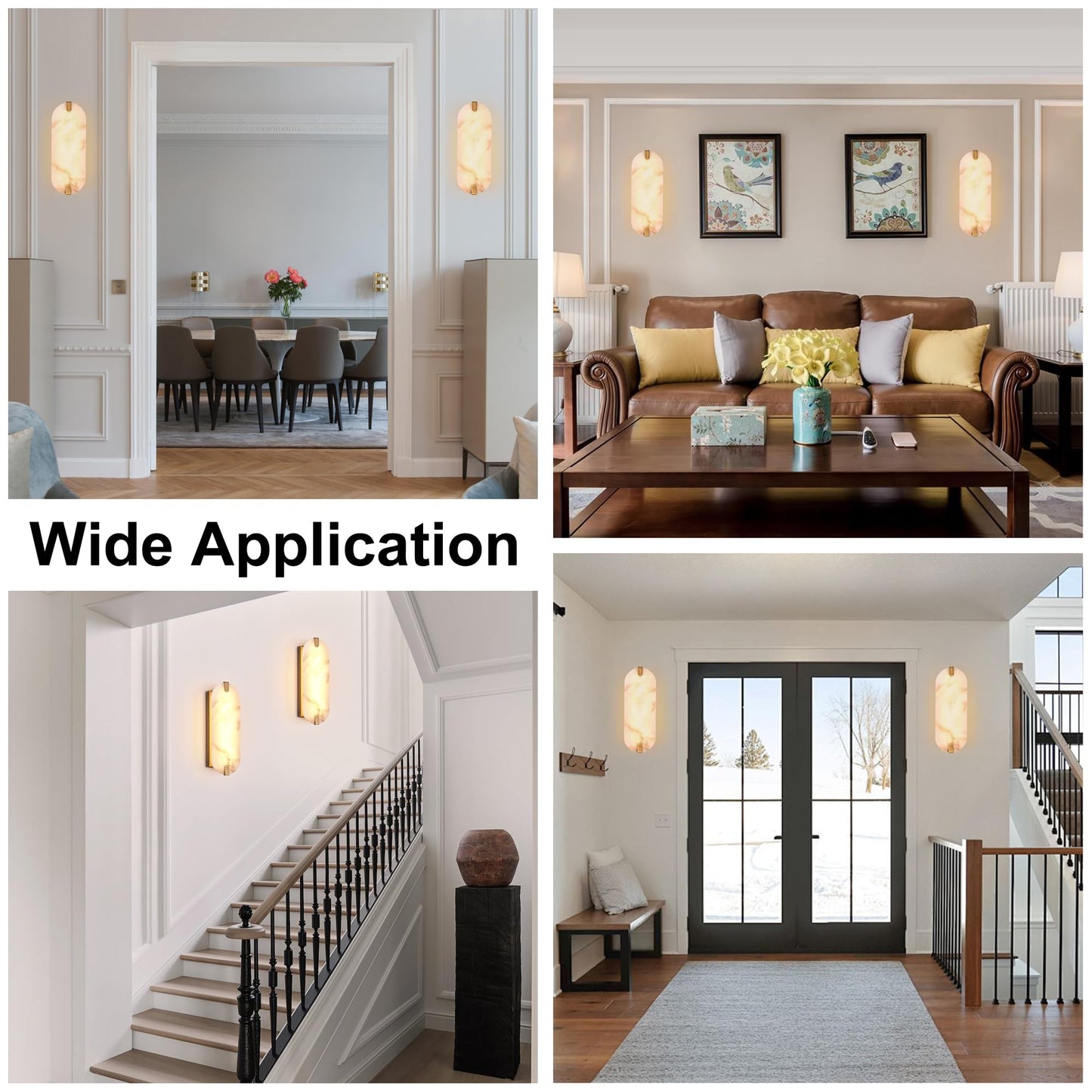 ZEROUNO Alabaster Wall Sconces, 14.2 inch Wall Sconce, Natural Marble Wall Sconces Wall Lighting Set of Two, Dimmable Light Fixtures for Bedroom Living Room Stairs Vanity Hallway Bedside