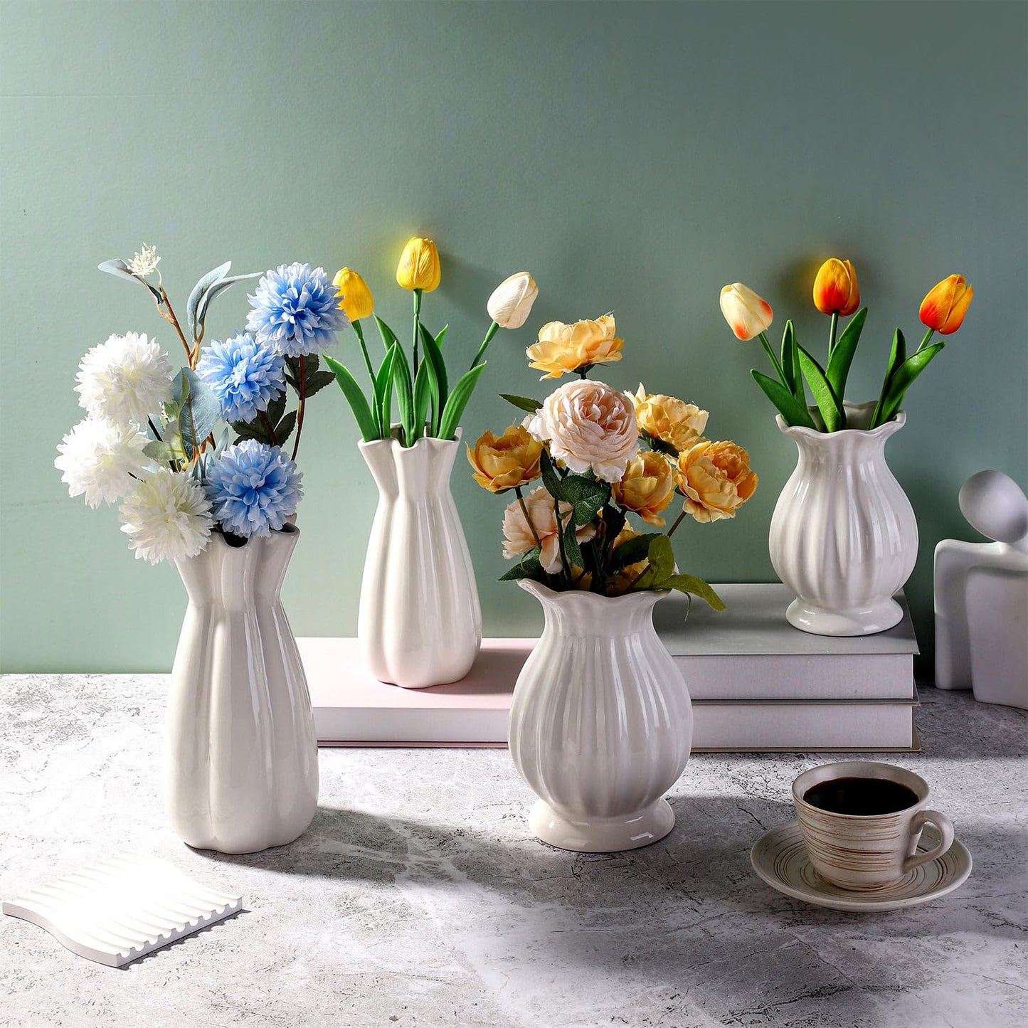 Unique Lotus Designed Ceramic Modern Decorative Bouquet Vases Minimalism Flower Vases for Office Living Room Cabinet Wedding Decorations - 7.8’’