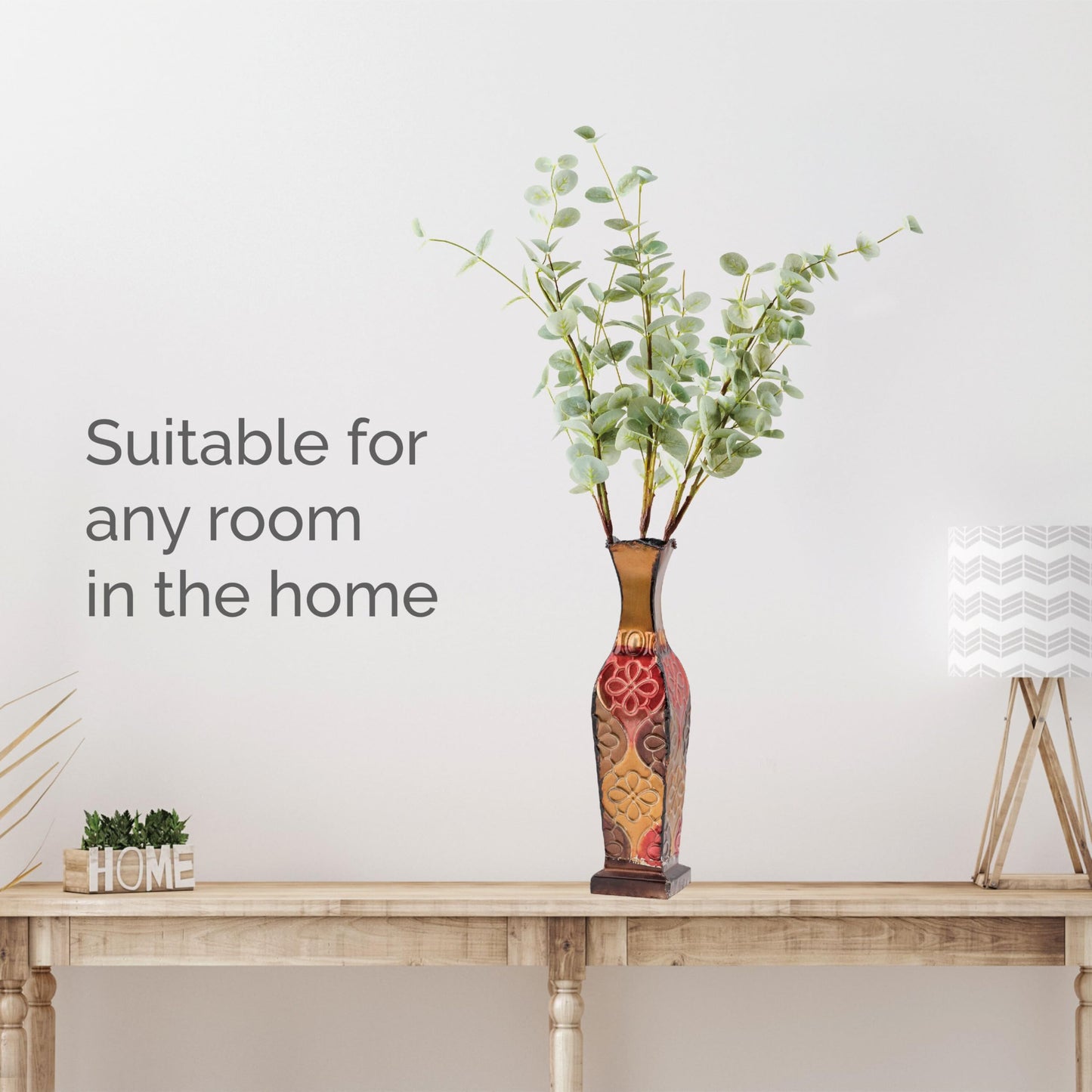 Elements Harlequin Embossed Decorative Metal Vase, Home Decor for Dried Flower and Artificial Floral Arrangements, Living Room, Bedroom, Table Centerpiece, 17-Inch