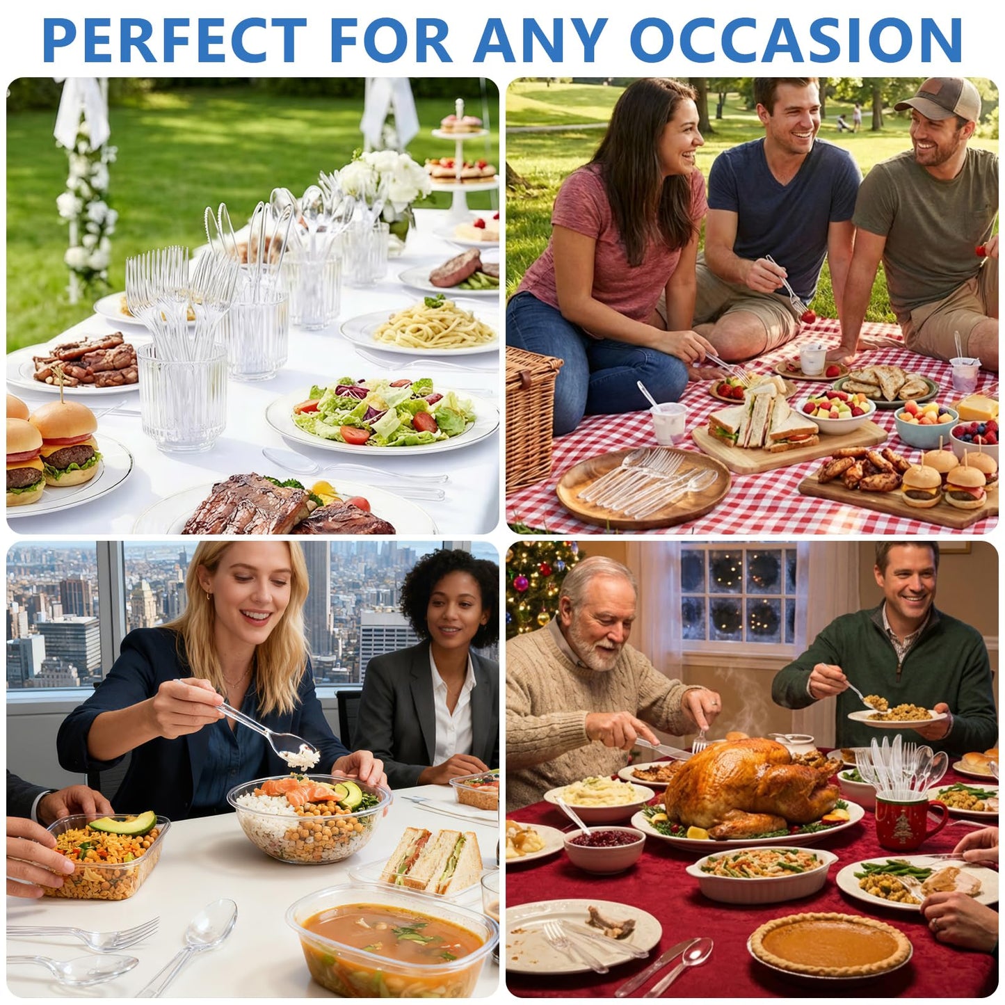 SACATR 1000 Count Plastic Silverware Heavy Duty -500 Forks, 500 Spoons,BPA-Free,Heat Resistant Disposable Plastic Spoons Bulk, Solid Durable Premium Cutlery for Parties, Events and Everyday Use