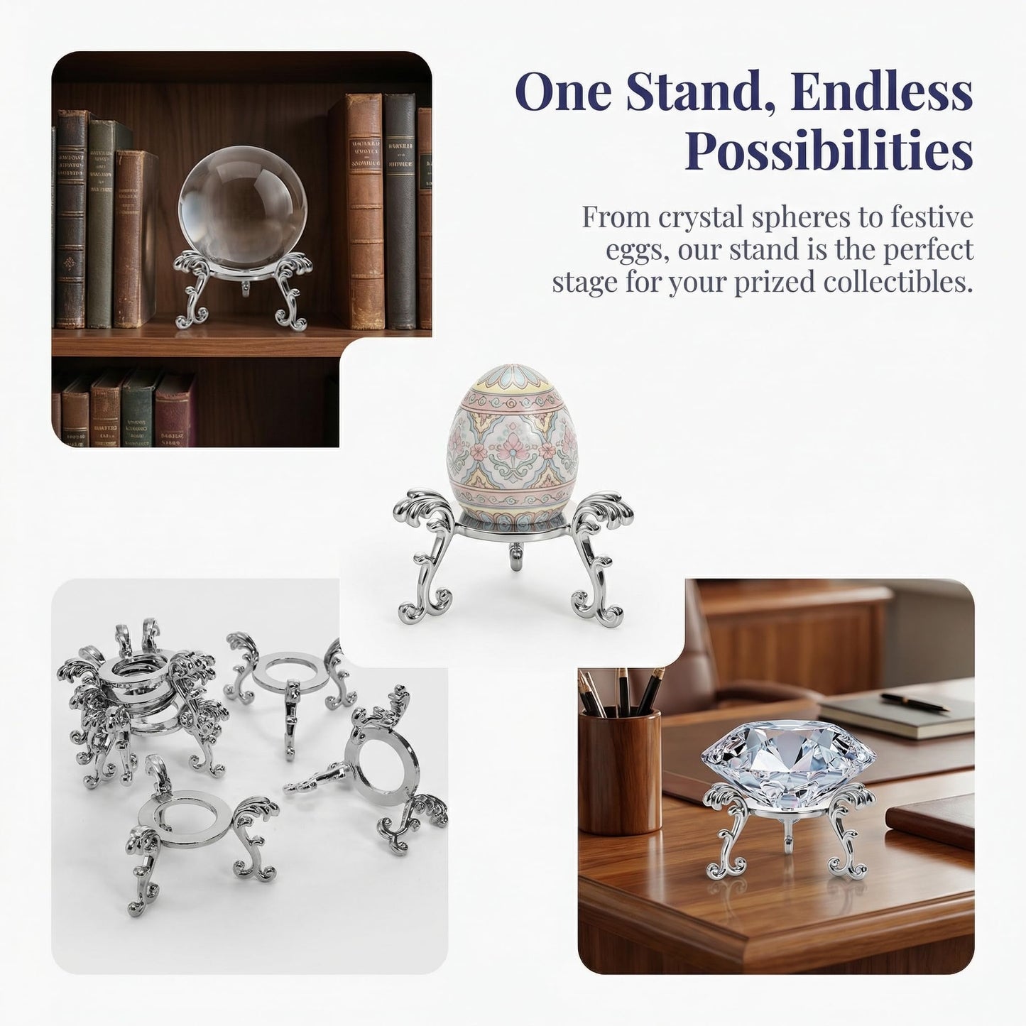 Jucoan 14 Pack Crystal Ball Stand, 2 Inch Small Metal Silver Sphere Holder Stand for Displaying 40-80mm Sphere Crystals Globe Balls Decorative Rock Stone Egg, Easter Egg Display Stand for Party