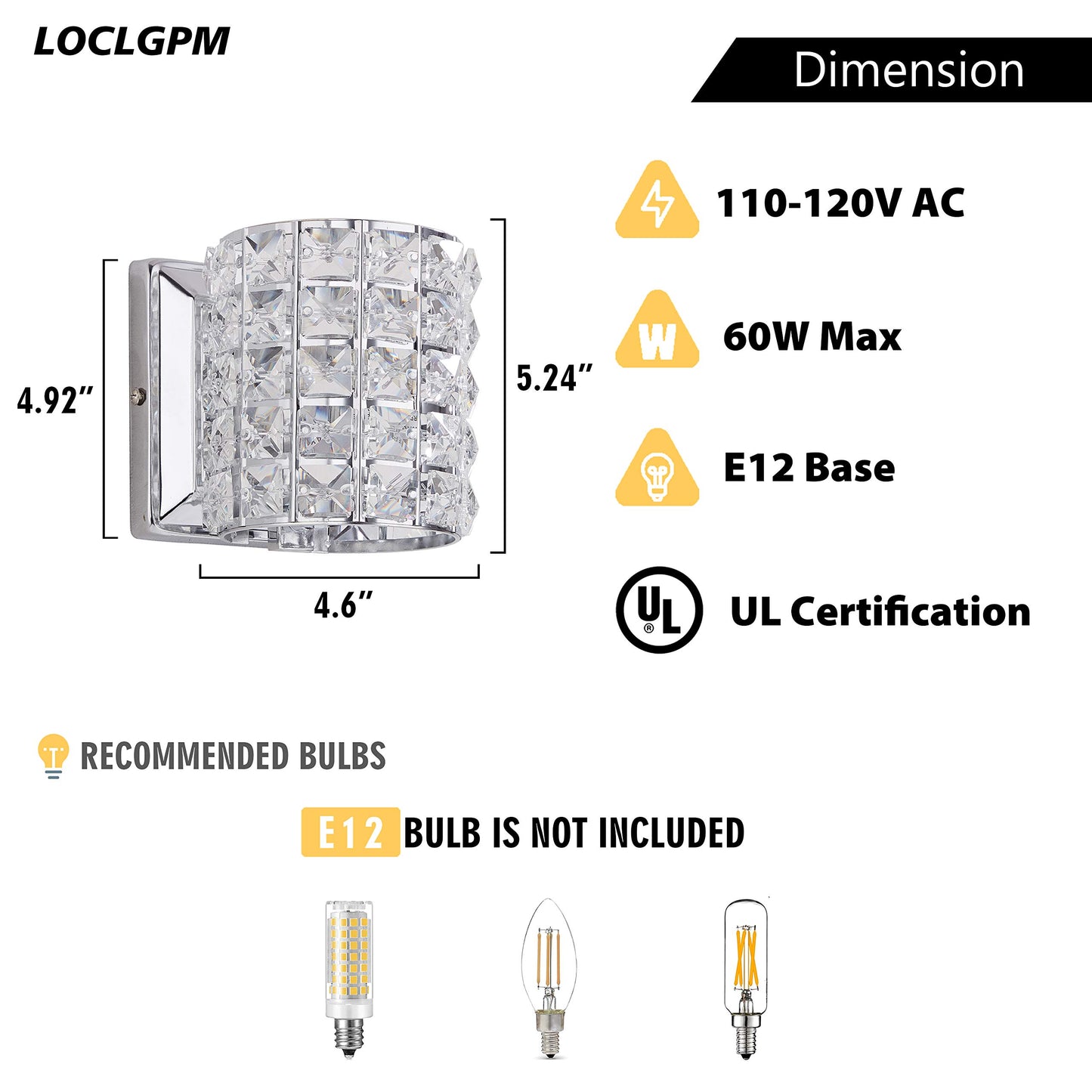 LOCLGPM Modern Chrome Crystal Wall Sconces, Elegant Bathroom Vanity Wall Light Fixtures for Living Room Bedroom Bathroom Hallway Entryway Staircase