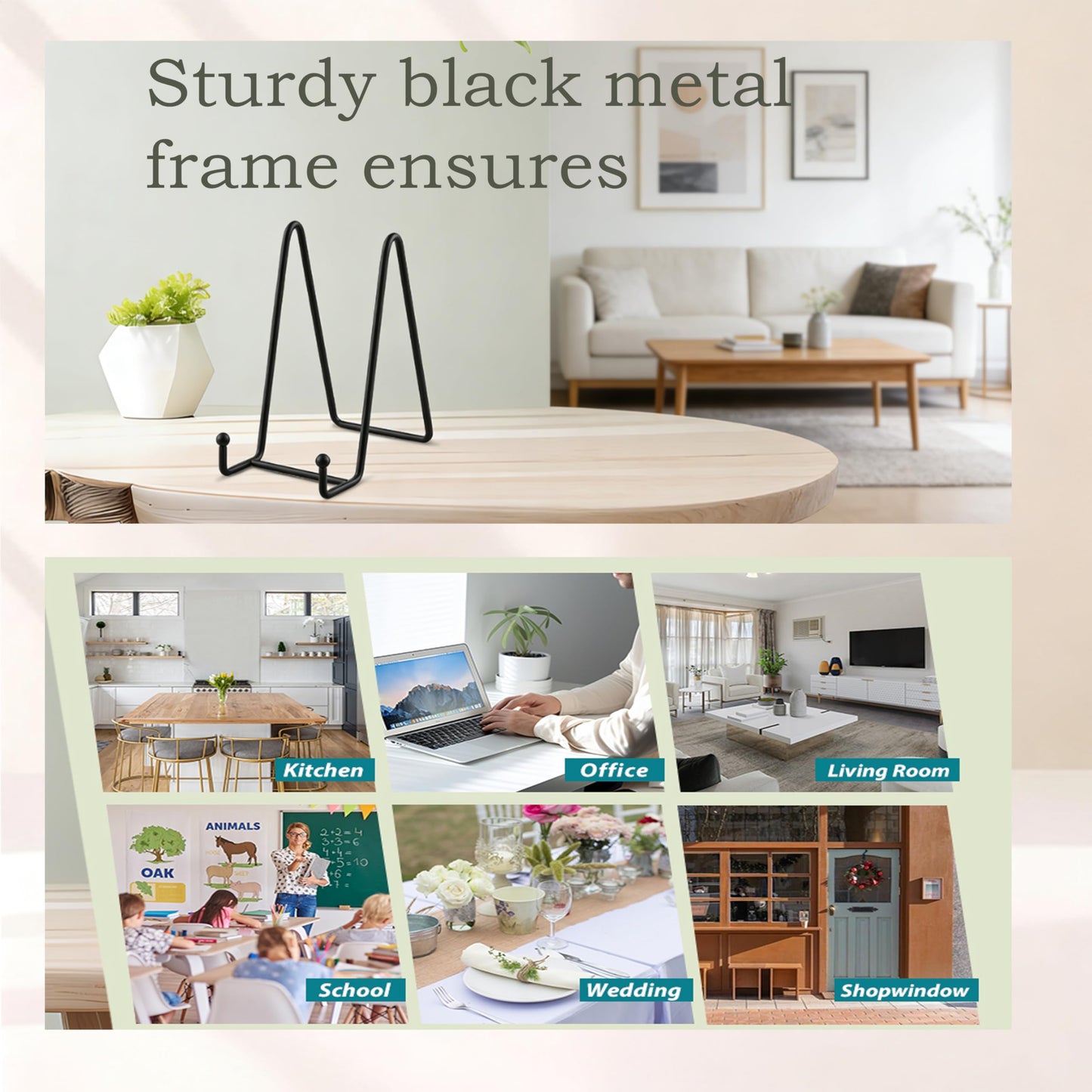 10-Pack 6-Inch Book Display Stand Metal Black Frame Book Holder for displaying Pictures, Photos, and easels. Ideal as a Display Stand for Home, Office, Creations, and Collectibles.