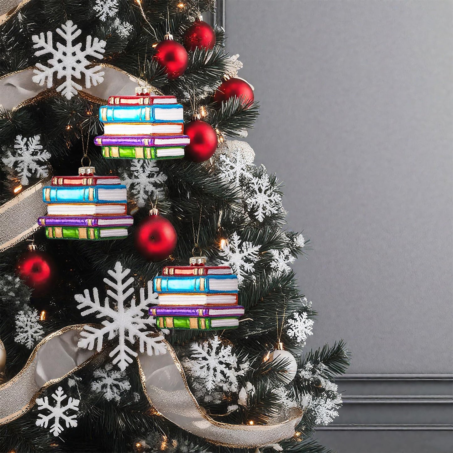 Hanging Christmas Ornaments 2025, Handcrafted Glass Blown Xmas Tree Decorations Holiday Ornaments Funny Gifts Collectible Winter Festival Decor for Home Party, Book