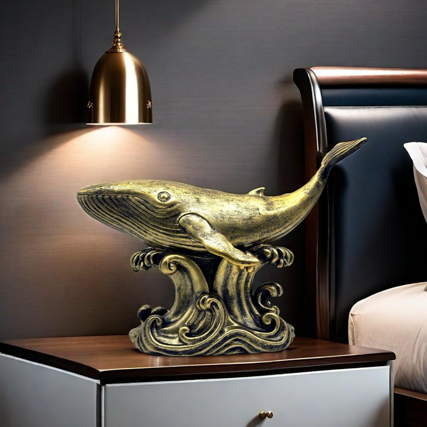 XINDAM Bronze Finish Whale Figurine Statue Marine Animal Decorative Home & Office Resin Figurines Home Office Display Craft Living Room Decor Ornaments for Tabletop 13 INCH