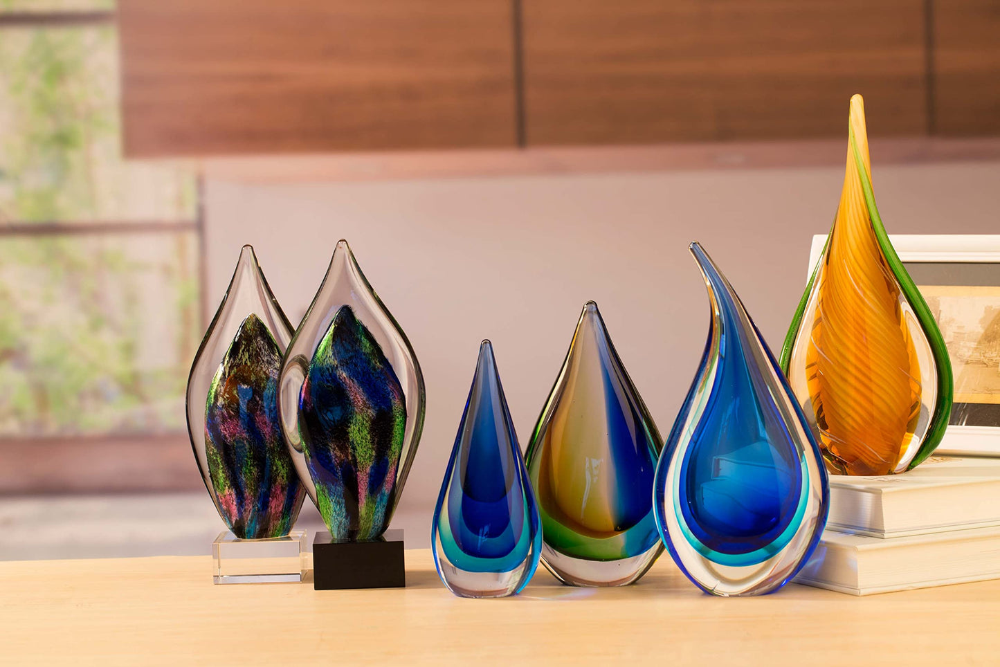 Yao Yuan Hand-Blown Glass Sculpture Murano-Style Decor Statue and Figurine Wonderful Gift, Blue and Green Color