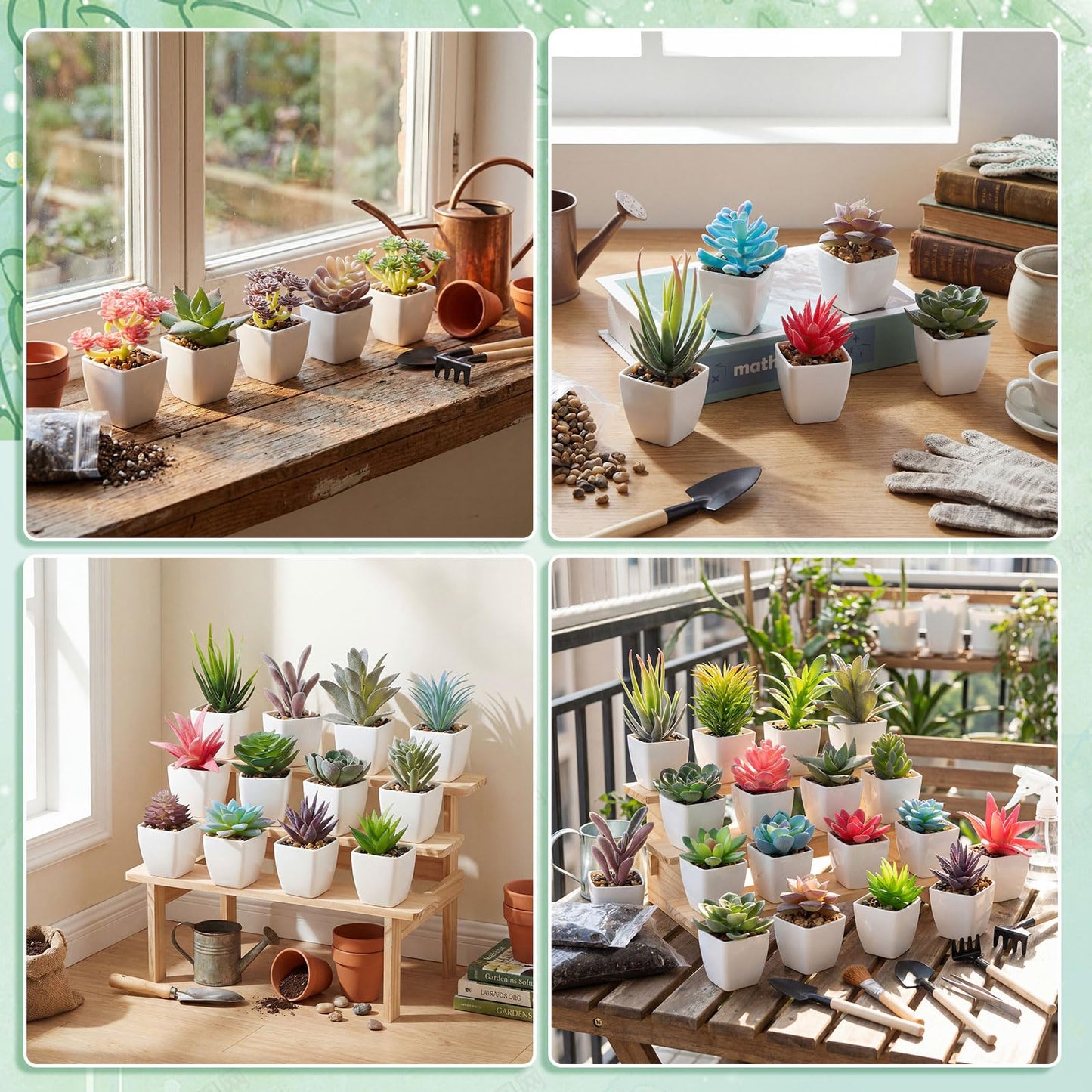 Glitinsel 60 Pcs Mini Artificial Succulent Plants Potted Assorted Decorative Fake Succulent Plants with Pots Small Faux Succulents in Pots for Room Bookshelf Desk Bedroom (Endless Summer Collection)