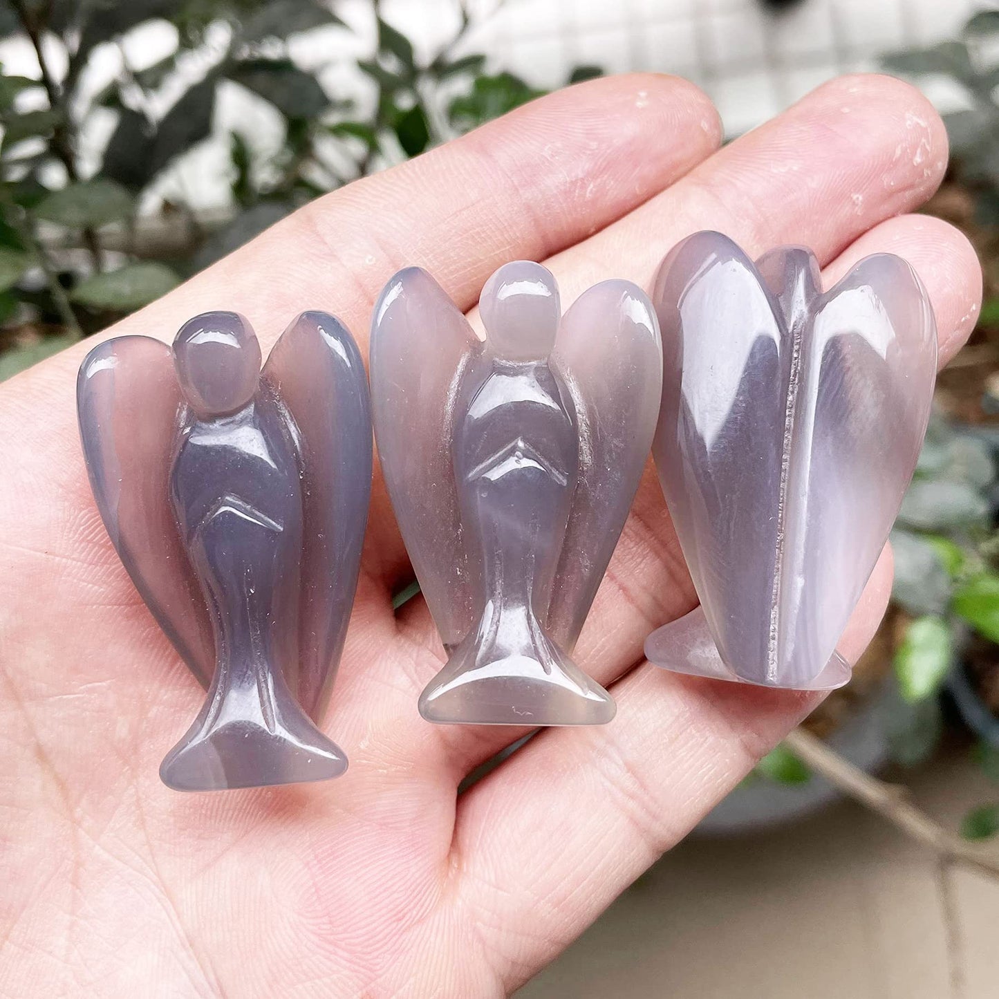 Fekuar Natural Agate Healing Crystal Prayer Guardian Angel Statue, Carving Pocket Palm Stone Figurines Decoration 1.5 inches