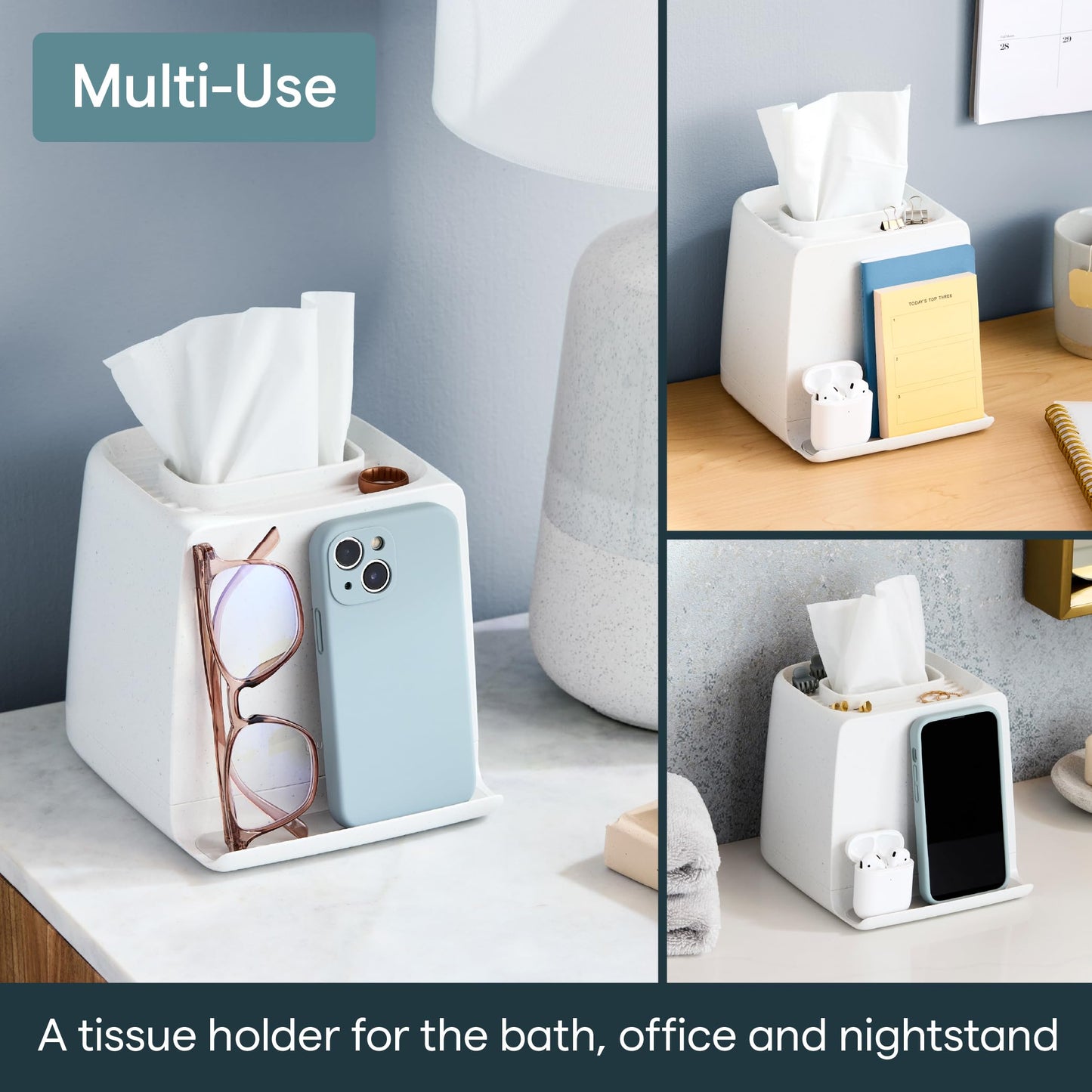 YouCopia The Ledge Tissue Holder, Cube, Square Box Cover with Storage for Phones, Jewelry, Makeup and Accessories for Night Stand, Desk and Bathroom Organization