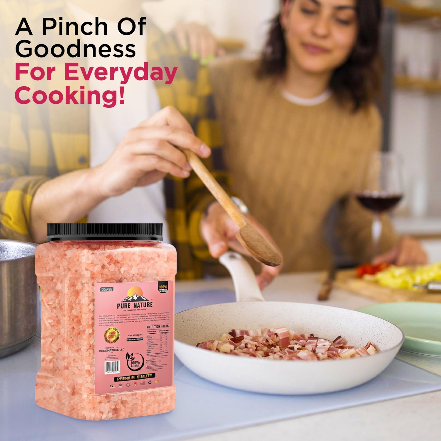 PURE NATURE Himalayan Pink Salt Coarse Grain 5 lb Bulk Bag ā Natural Pink Himalayan Rock Salt for Grinder Refill, Cooking, and Seasoning, Coarse Pink Salt Crystals from Pakistan, Non-GMO