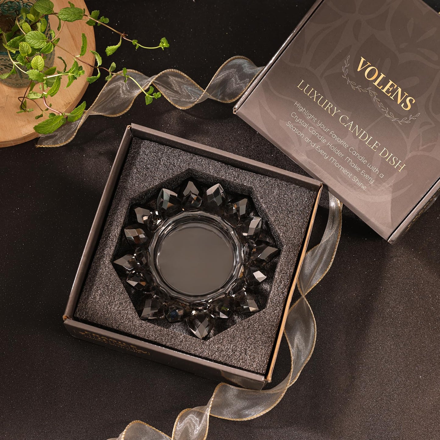 Crystal Lotus Candle Dish – Grey Decorative Tray for Candles & Diffusers