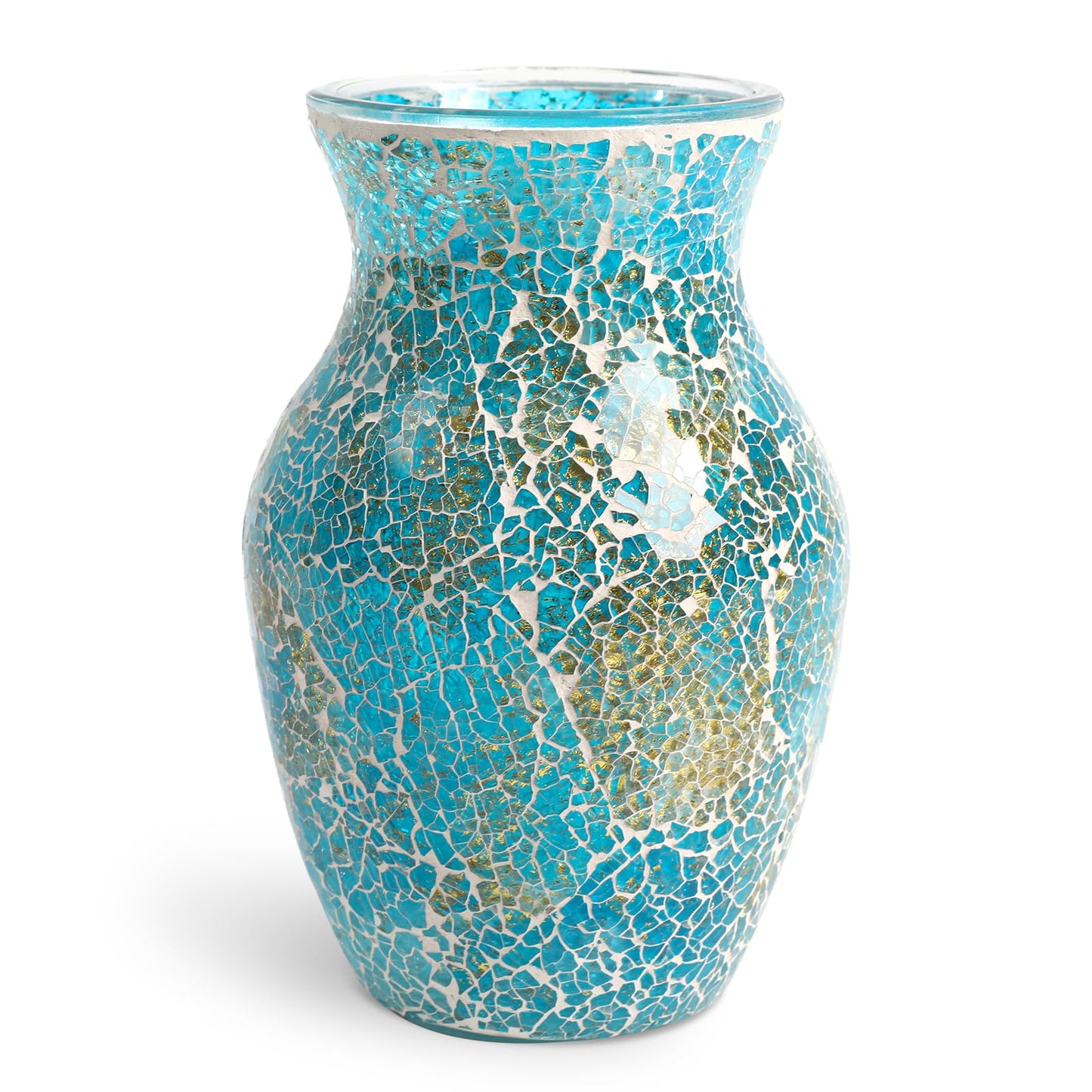 Faticdorr Mosaic Glass Vase, 8 Inch, Beautiful Mosaic Vase for Centerpiece, Home Decor, Wedding, Handmade, Blue and Gold