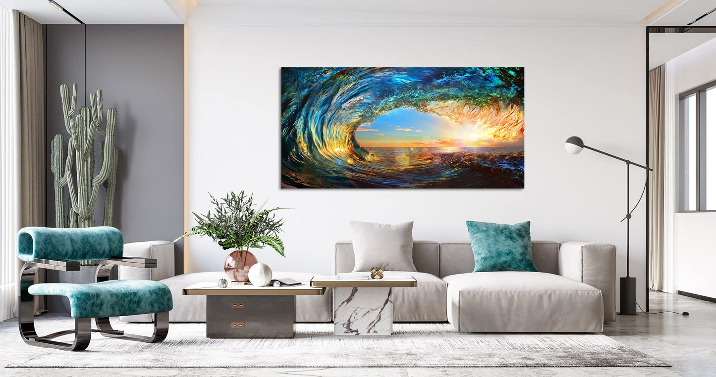 Cao Gen Decor Art S06762 Giant Wave Water Wall Art Canvas Prints 1 Panels Ocean Waves Pictures Paintings Sunset Blue Seascape Framed for Living Room Bedroom Kicthen Office Artwork
