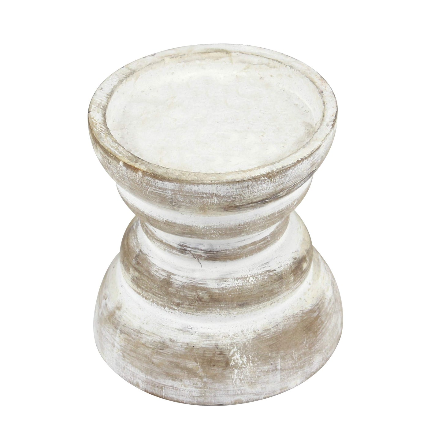 Stonebriar Antique White Wooden Pillar Candle Holders, Vintage Seaside Stand for Table Top, Medium and Small