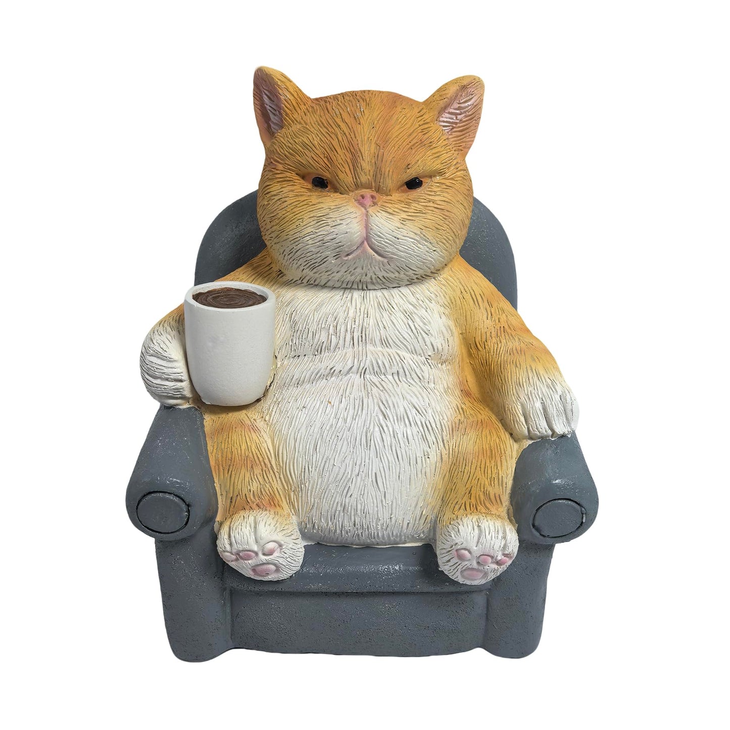 AmoroHui Hand-Painted Orange White Shatterproof Resin Cat Figurine with LED Light - Glowing Coffee Cup Design Outdoor Decor (5.1x4.1x5.5 Inch) (cat)