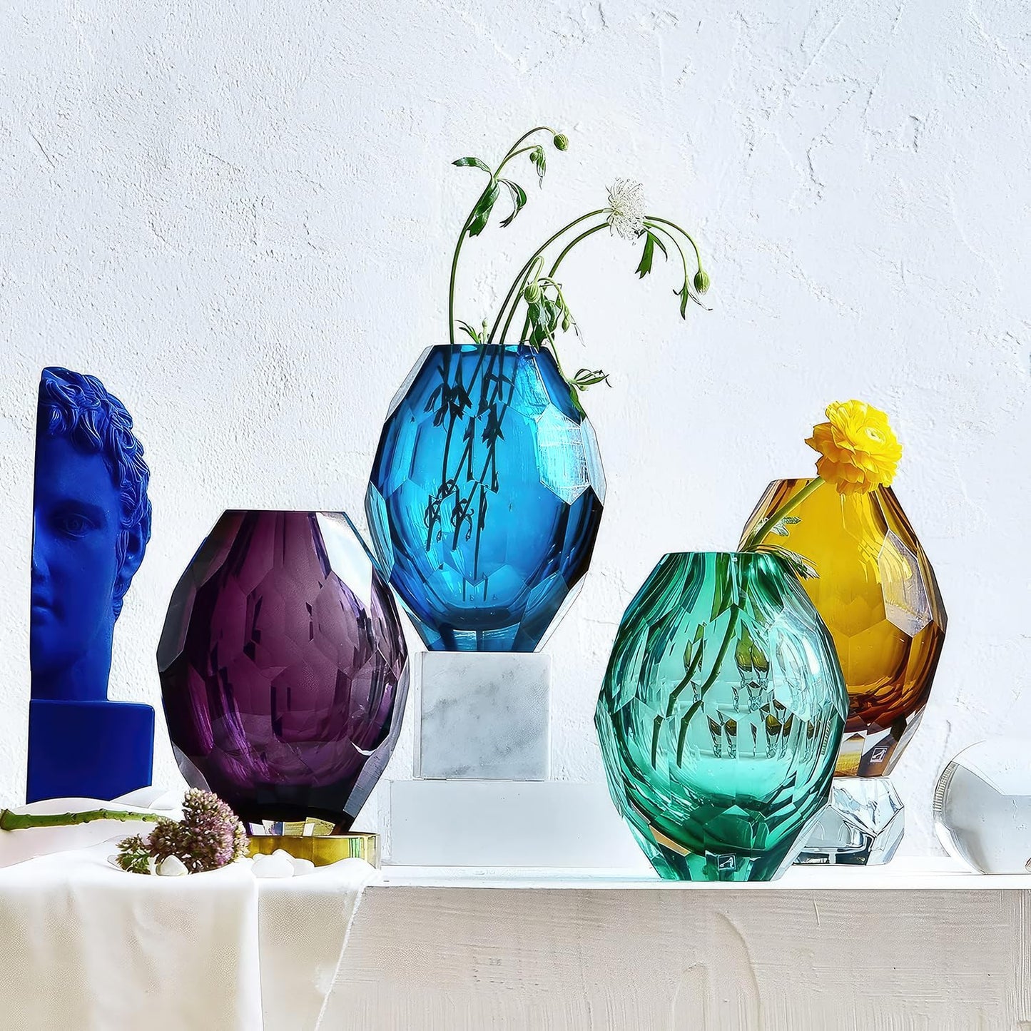 Glass Art vase,Unique Transparent vase,Modern Flower vases for Living Room,Wedding,Dining Table,Office Center Table Display Blue vases