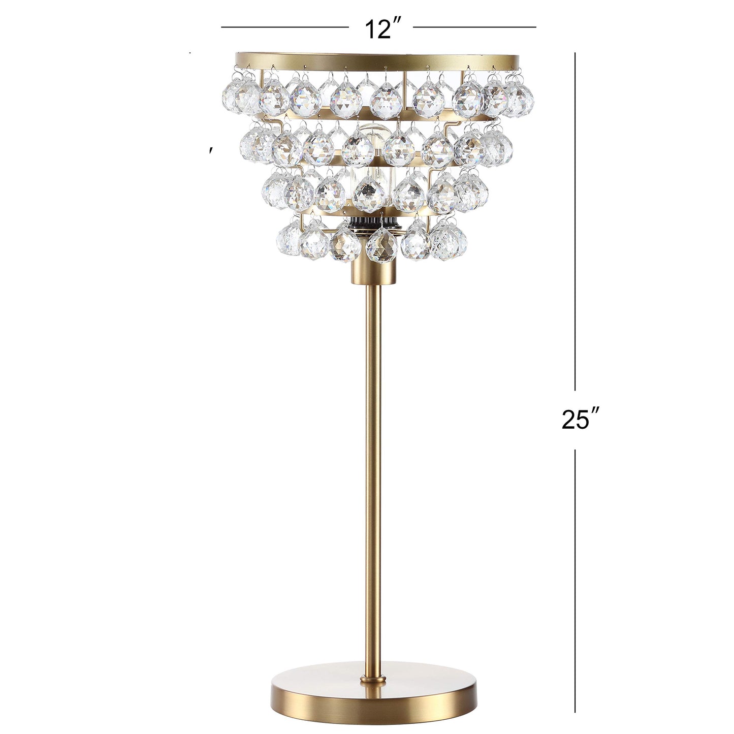 JONATHAN Y 25" Brass Gold/Clear Table Lamp, Modern Industrial Chandelier Style Light, Clear Crystal Beads, Glam Bedside Nightstand Lamp for Bedroom Living Room, LED Bulb Included (JYL9004B)
