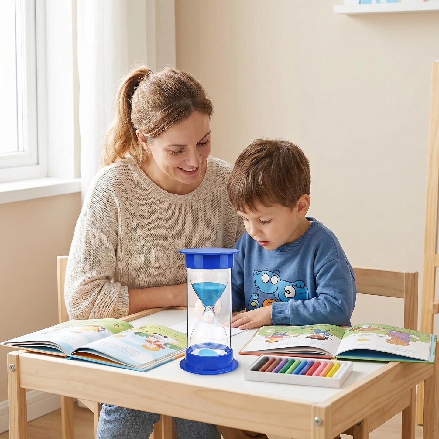 JIEHET 60 Minutes Hourglass Sand Timer, Dual Protection Hour Glass with Sand, Sand Timer for Kids Safety, Sand Clock Watch, Creative Gift, Living Room Office Decorative (Blue)