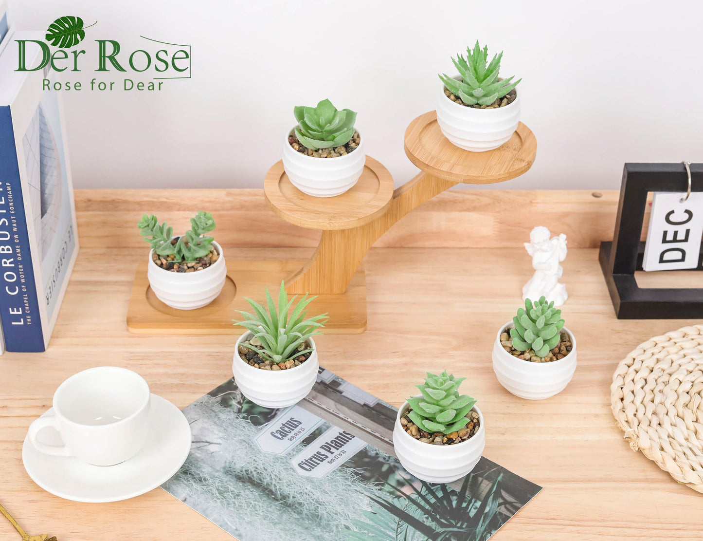 Der Rose A Bundle of Set of 2 Succulents Plants and 6 Packs Fake Plants Small Realistic Succulents Plants Artificial for Home Room Decor Indoor