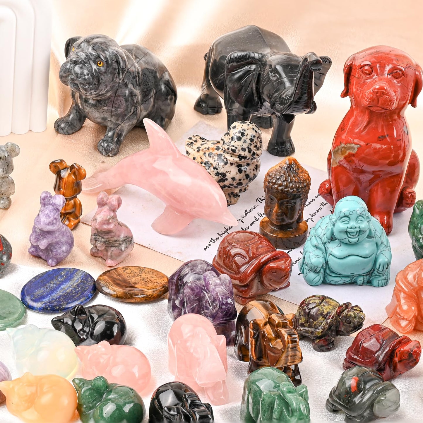 WHAL&YUNE Mix 12Pcs Gemstone Cat Statue Figurine Collectible, 1.5 Inch Crystal Sitting Cat Statues Fengshui Decor, Natural Hand Carved Animal Stone Sculpture for Gifts, Home Decoration