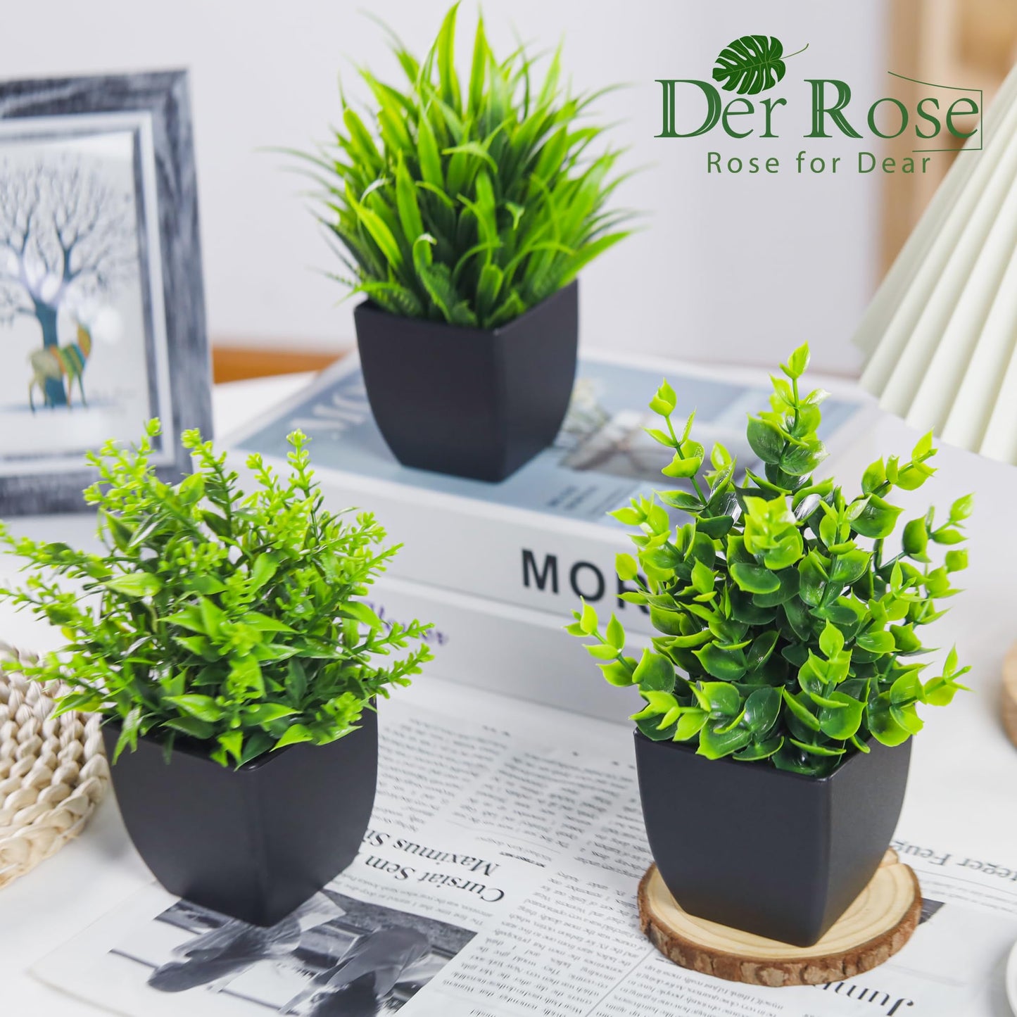 Der Rose Bundle of Fake Succulents Plants and 4 Packs Fake Plants for Room Home Office Shelf Decor