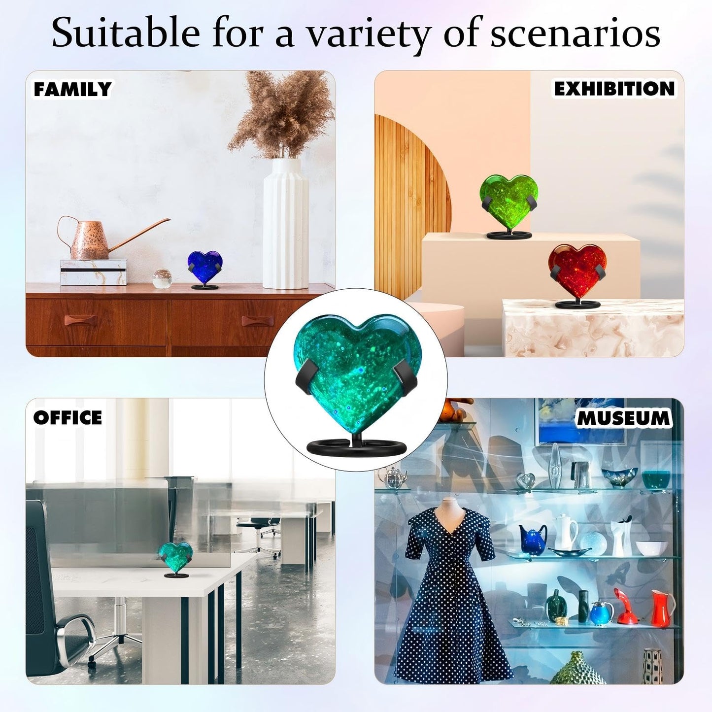 Shimeyao 4 Pcs Metal Crystal Heart Stone Stand Crystal Ball Holder Rock Display Stand Mineral Specimen Display Easel Holder for Gemstones Fossils Agate Slabs Plates (Black,2 x 2.36 x 2.56 Inch)