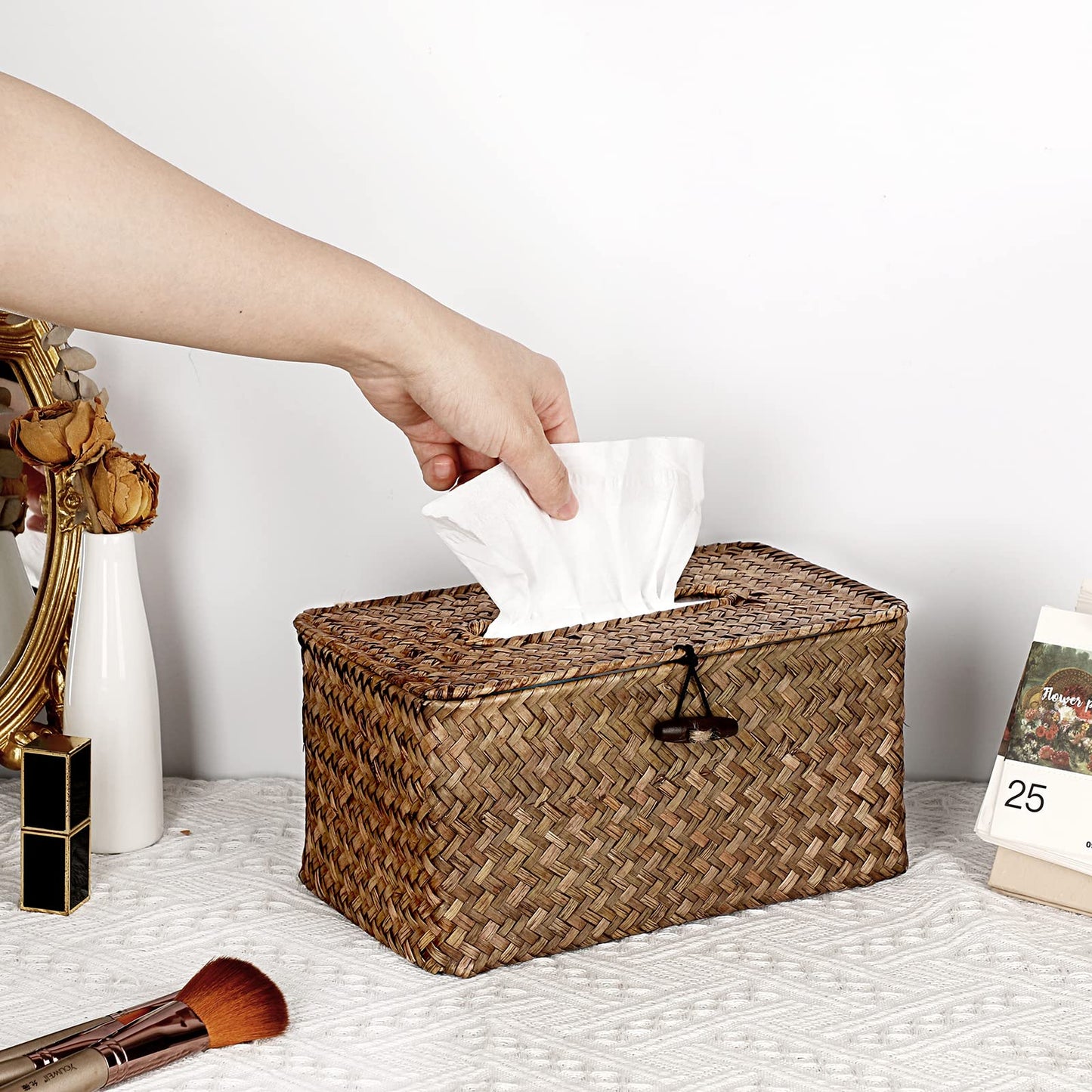 Sumnacon Tissue Box Cover Large Rectangle Tissue Box Seagrass Tissue Box Holder Woven Tissue Holder Decorative Tissue Cover for Bathroom Tissue Box Cover Rectangular for Home Office Table Coffee