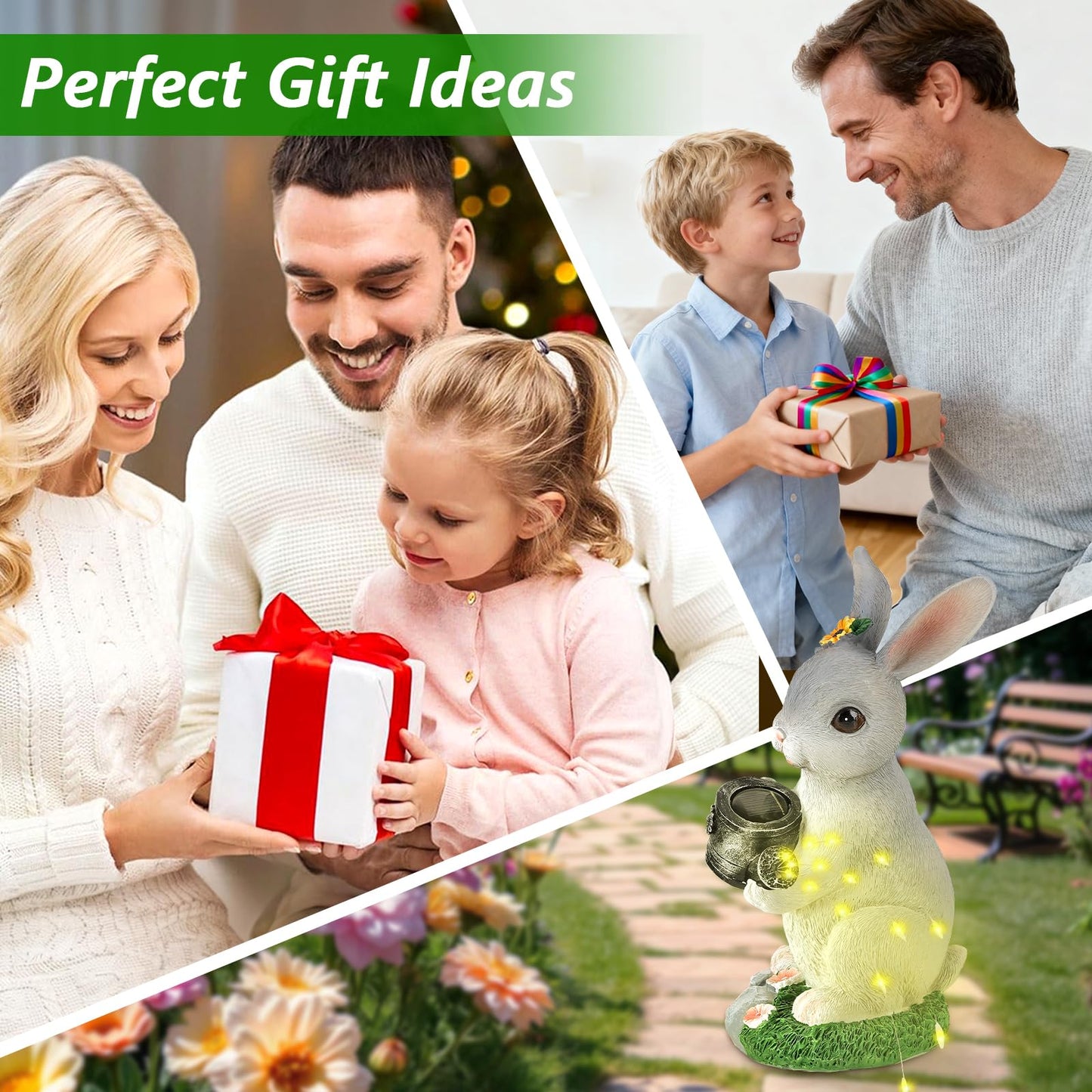 Foyucool Solar Garden Decor Watering Bunny Statues Outdoor, Outdoor Sculpture Figurine Statue Lights, Outdoor Garden Yard Lawn Patio Decoration, Unique House Warming Birthday Present for Women Family