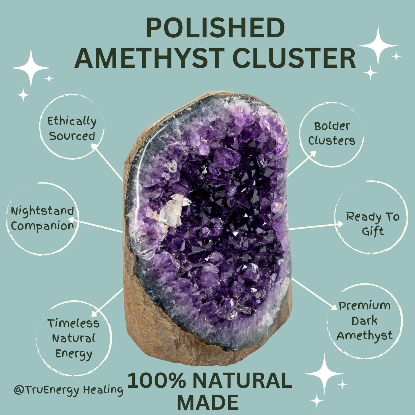TRUENERGY Polished Amethyst Cluster Quartz Crystal β 3.0 To 3.5 lbs Grade A+ Raw Dark Purple Geode Stone With Rounded Edge β Home Decoration, Meditation Healing, and Positive Energy (3-3.5 lbs)