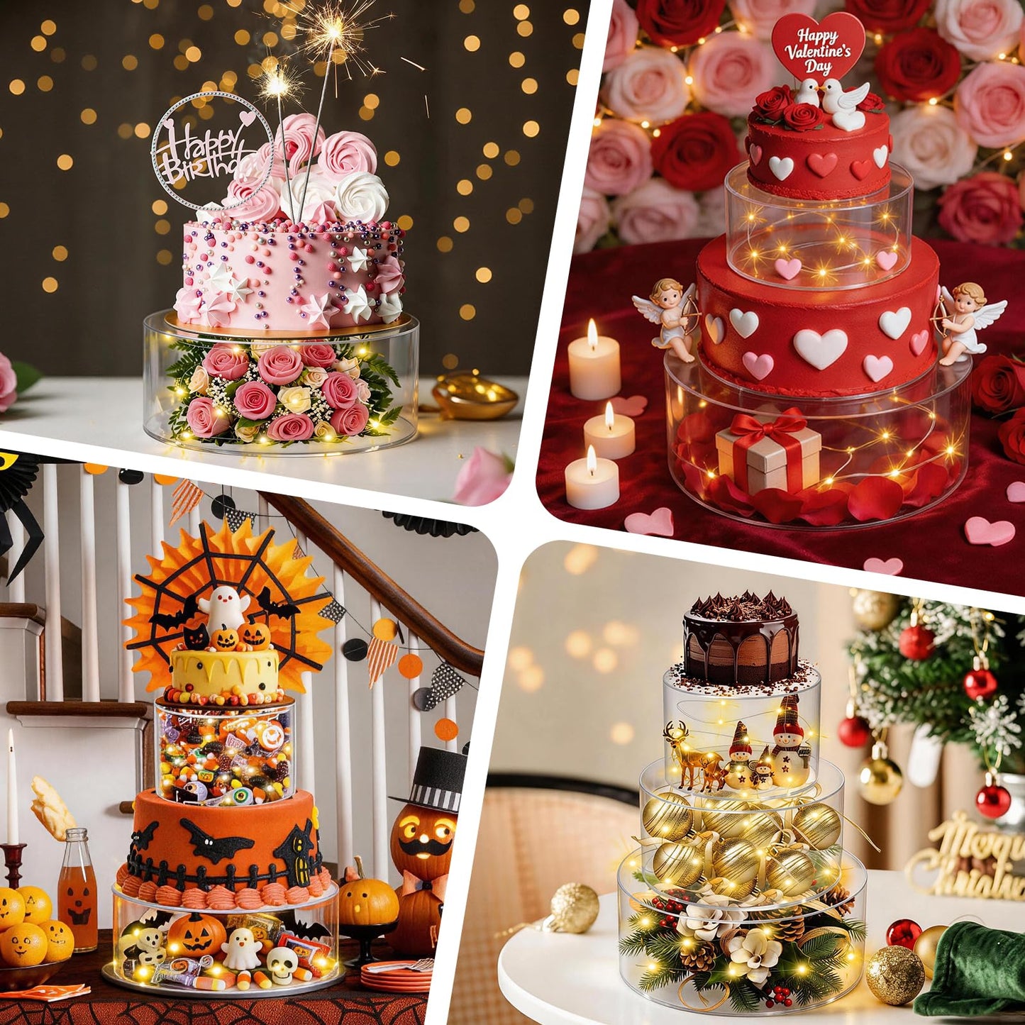SAMYUCHO Acrylic Cake Stand with Led Lights, 2 PCS Round Cake Riser