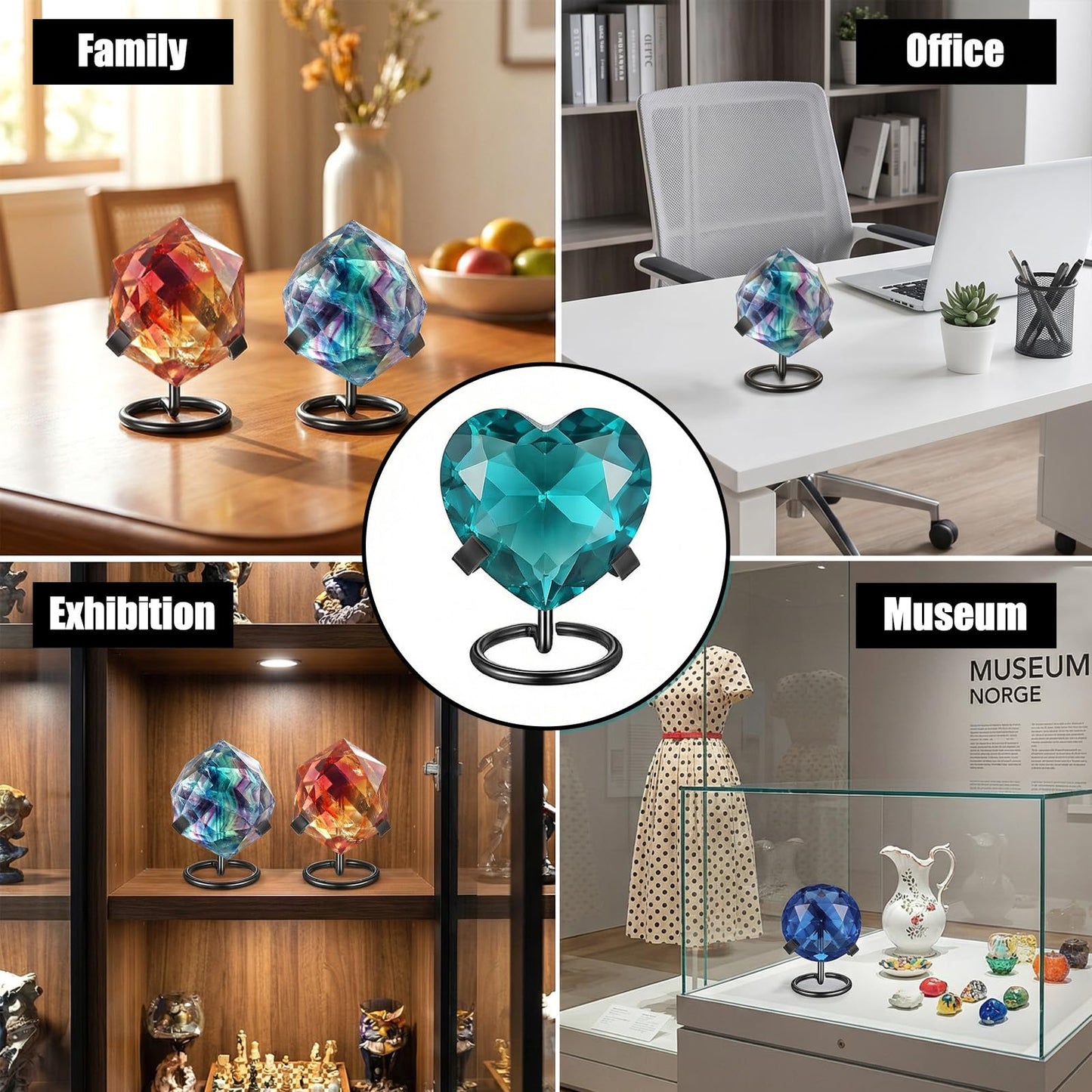 JOUTYFOR 12 Pcs Metal Crystal Heart Stone Stand Crystal Ball Holder Rock Display Stand Mineral Specimen Display Easel Holder for Gemstones Fossils Agate Slabs Plates (Black, 2 x 2.36 x 2.44 Inch)