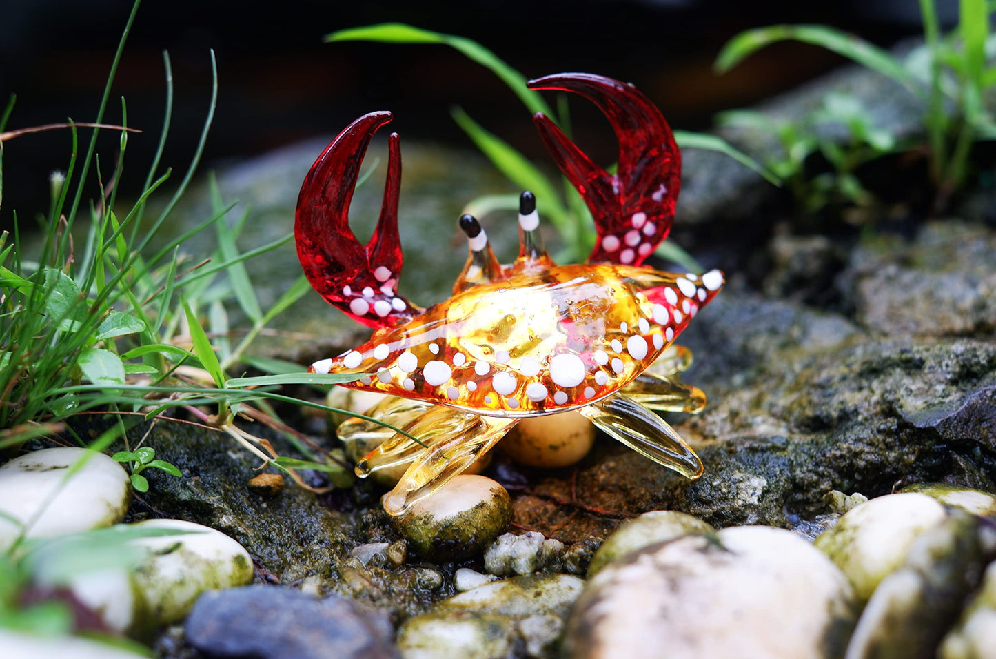 1shopforyou Glass Crab Figurine Orange Hand Blown Painted Art Miniature Coastal Style Gift Home Decoration No.6