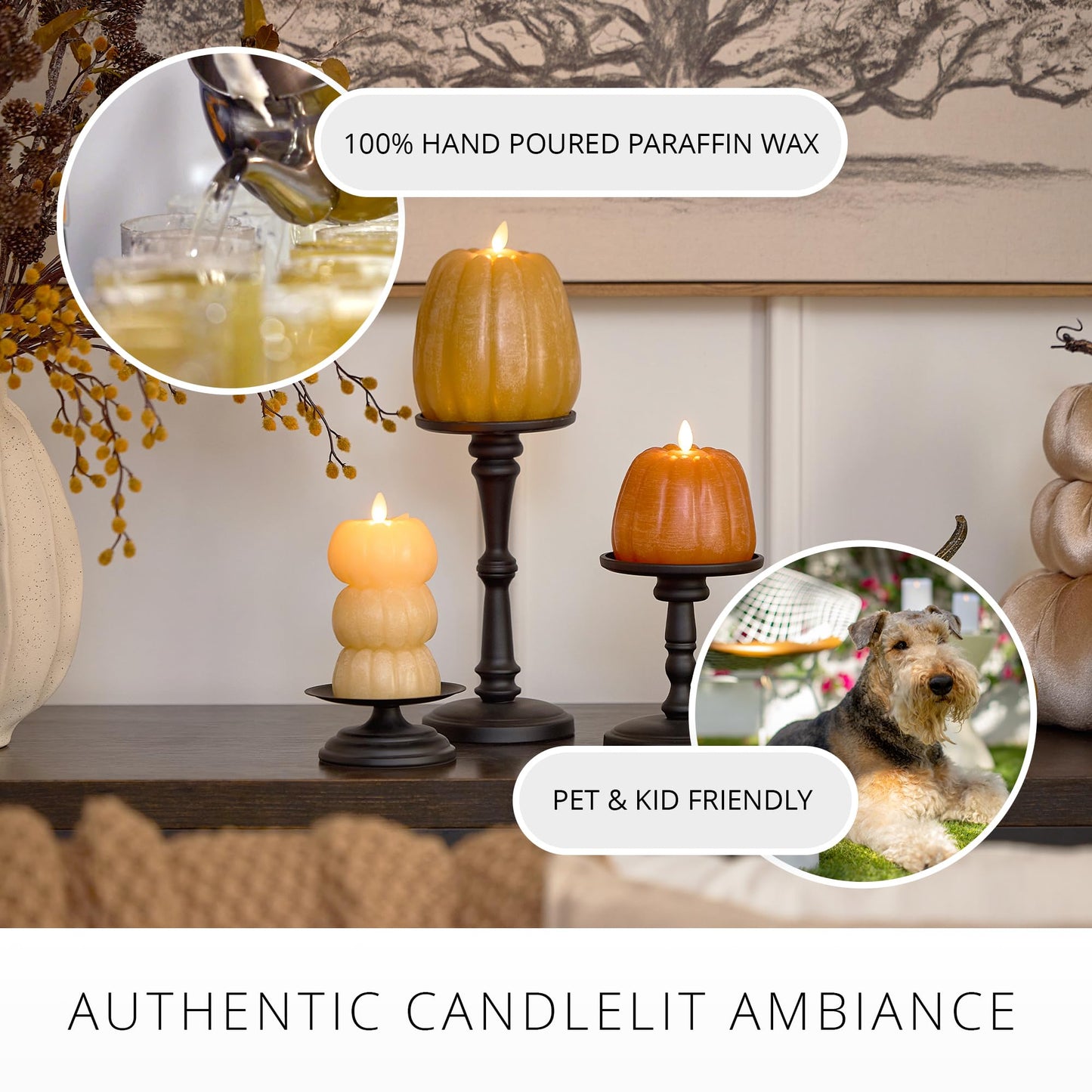 Luminara Flickering Flameless Marmalade Pumpkin Candle, Battery Operated Plug Free Home Indoor Decoration, Timer & Remote Ready (Sold Separately), 4" x 4.3" Real Flame LED Light Halloween & Fall Decor