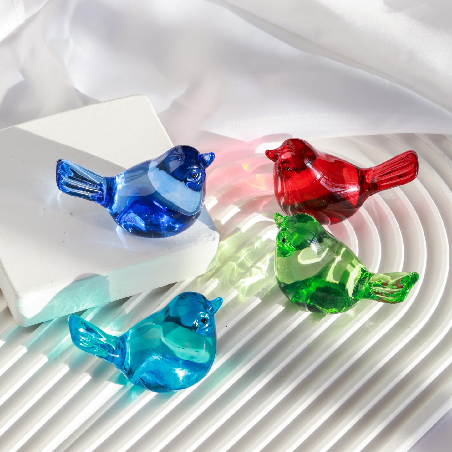 H&D HYALINE & DORA 3" Handmade Glass Bird Figurine Blown Glass Birds Ornament Crystal Glass Animals Decorative Collectible Figurines(Dark Blue)